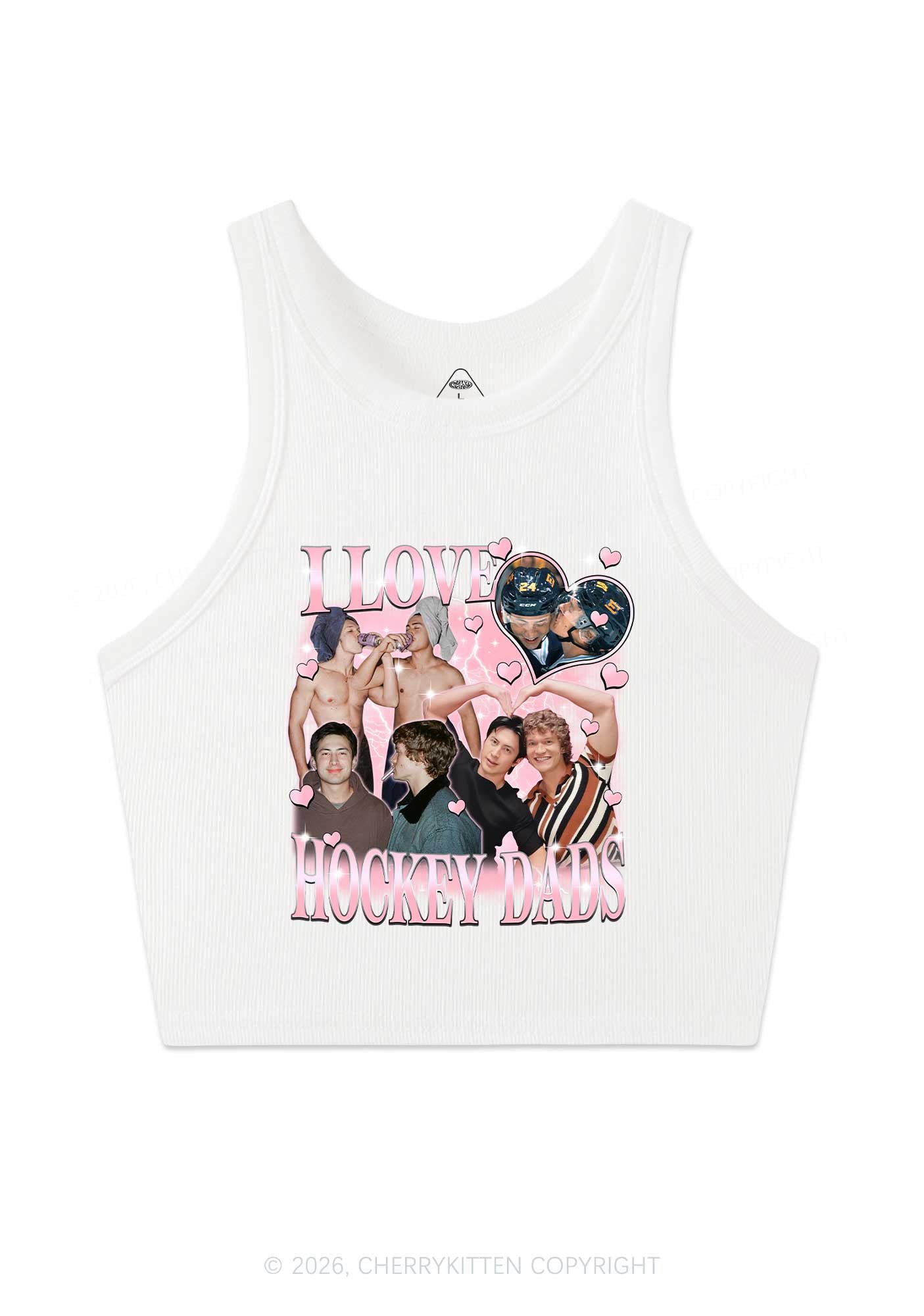 Pink Heart I Love Hockey Dads HR Y2K Crop Tank Top Cherrykitten