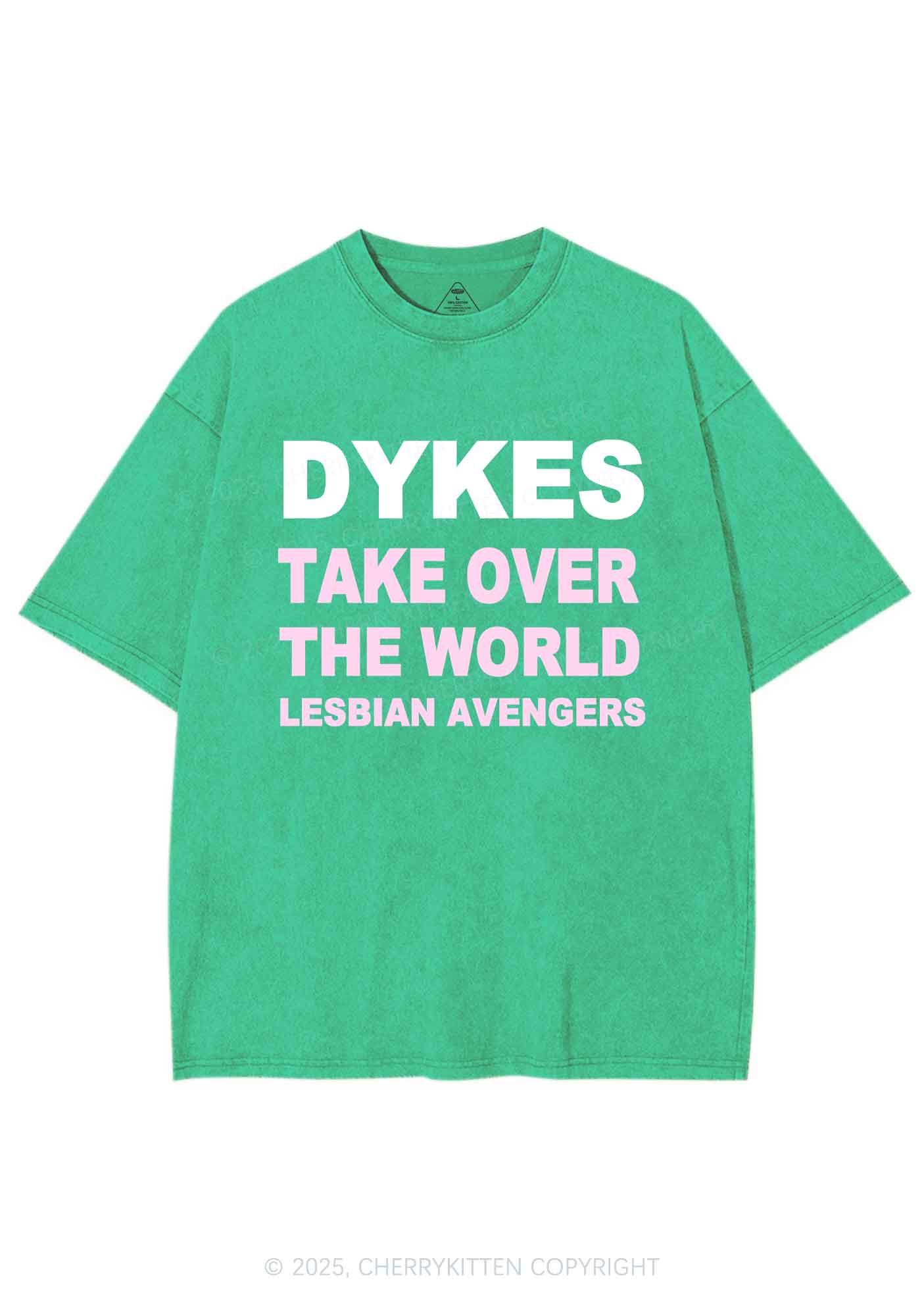 Dyke Take Over The World Y2K Shirts Washed Tee Cherrykitten