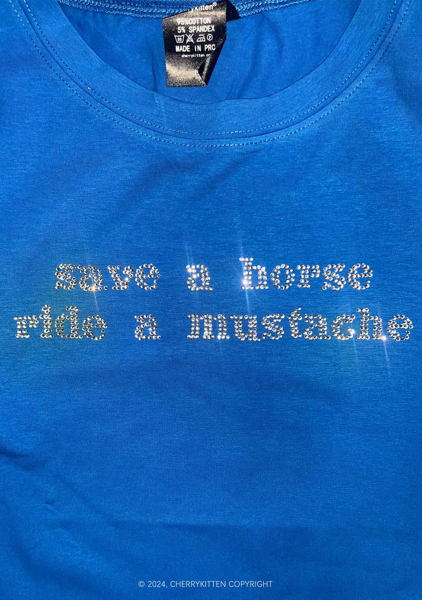 Rhinestone Ride A Mustache Y2K Baby Tee Cherrykitten
