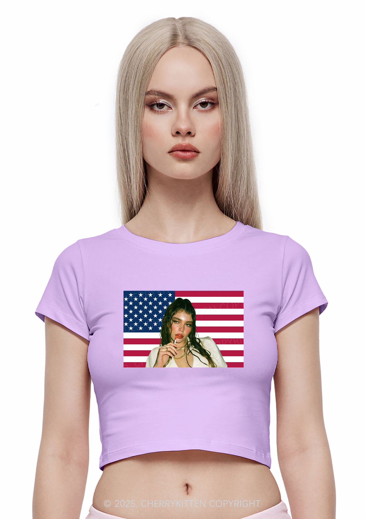 Custom Portrait Flag Y2K Baby Tee Cherrykitten