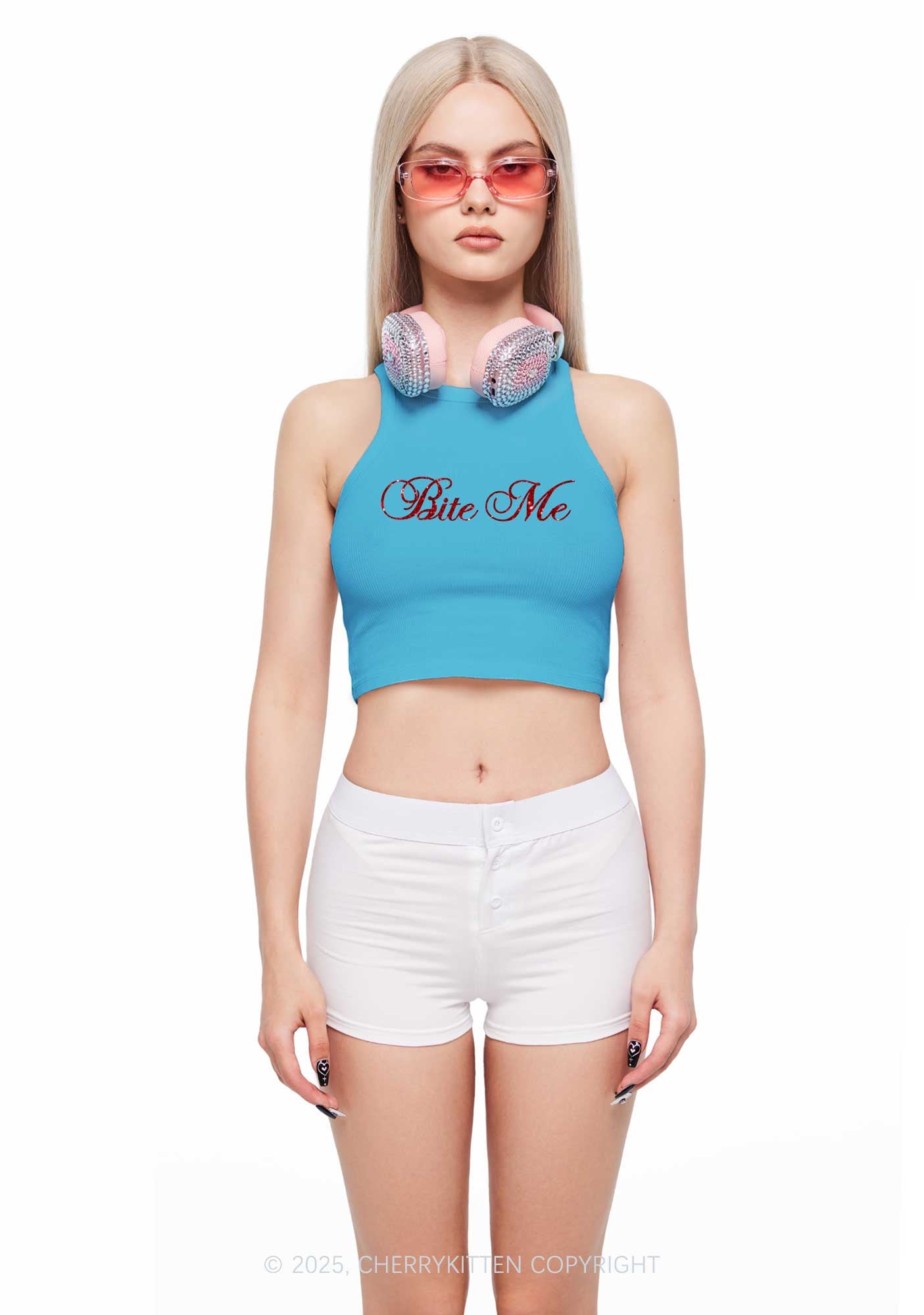 Glitter Bite Me Y2K Crop Tank Top Cherrykitten