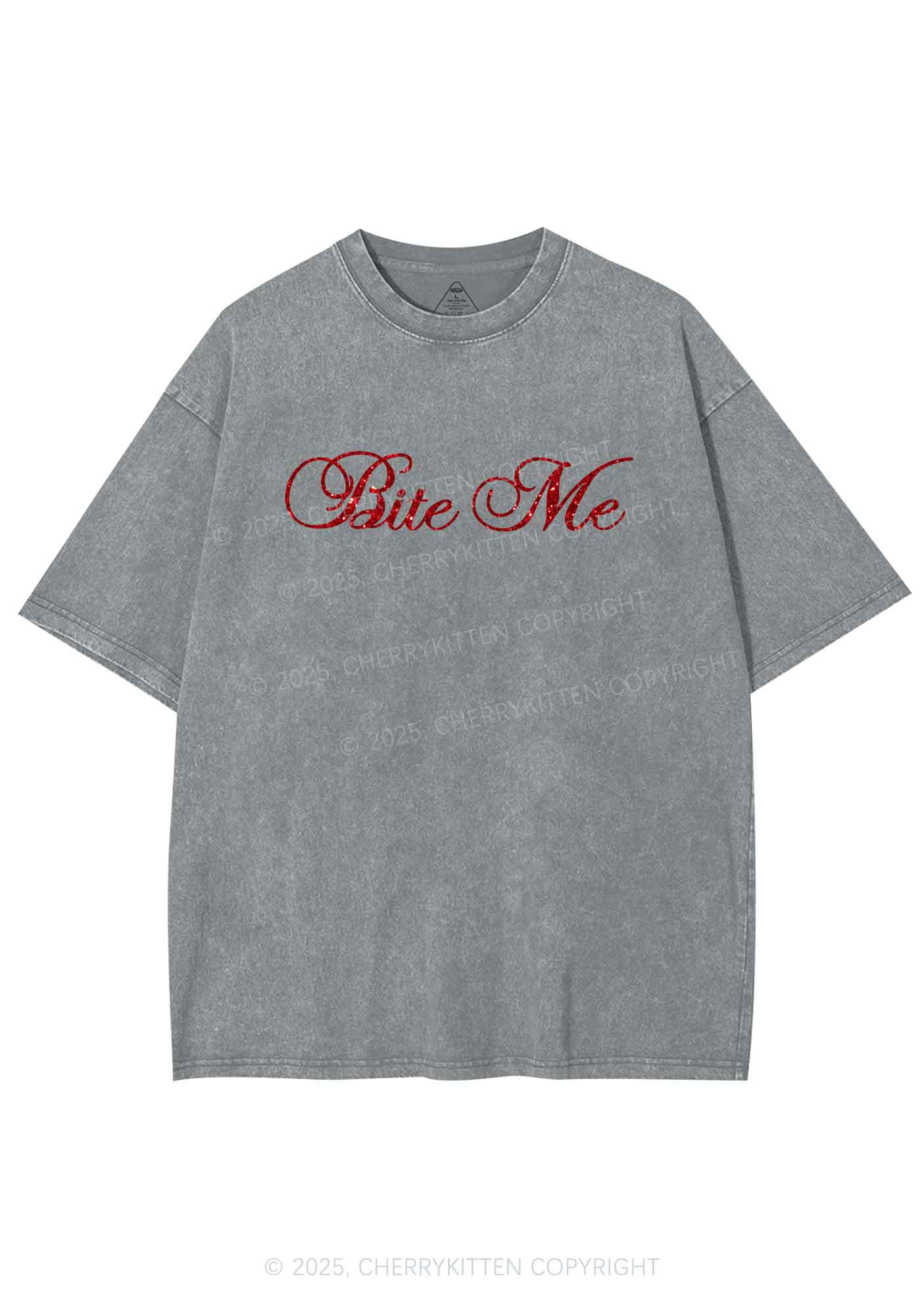 Glitter Bite Me Y2K Shirts Washed Tee Cherrykitten