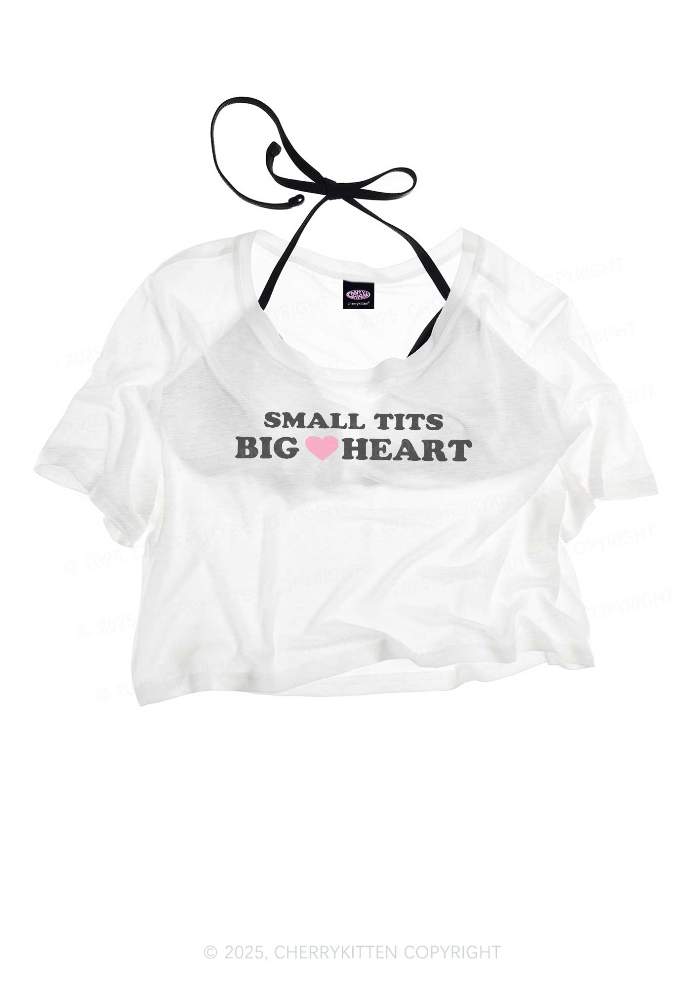 Small But Big Heart Y2K Sheer Crop Tee Cherrykitten