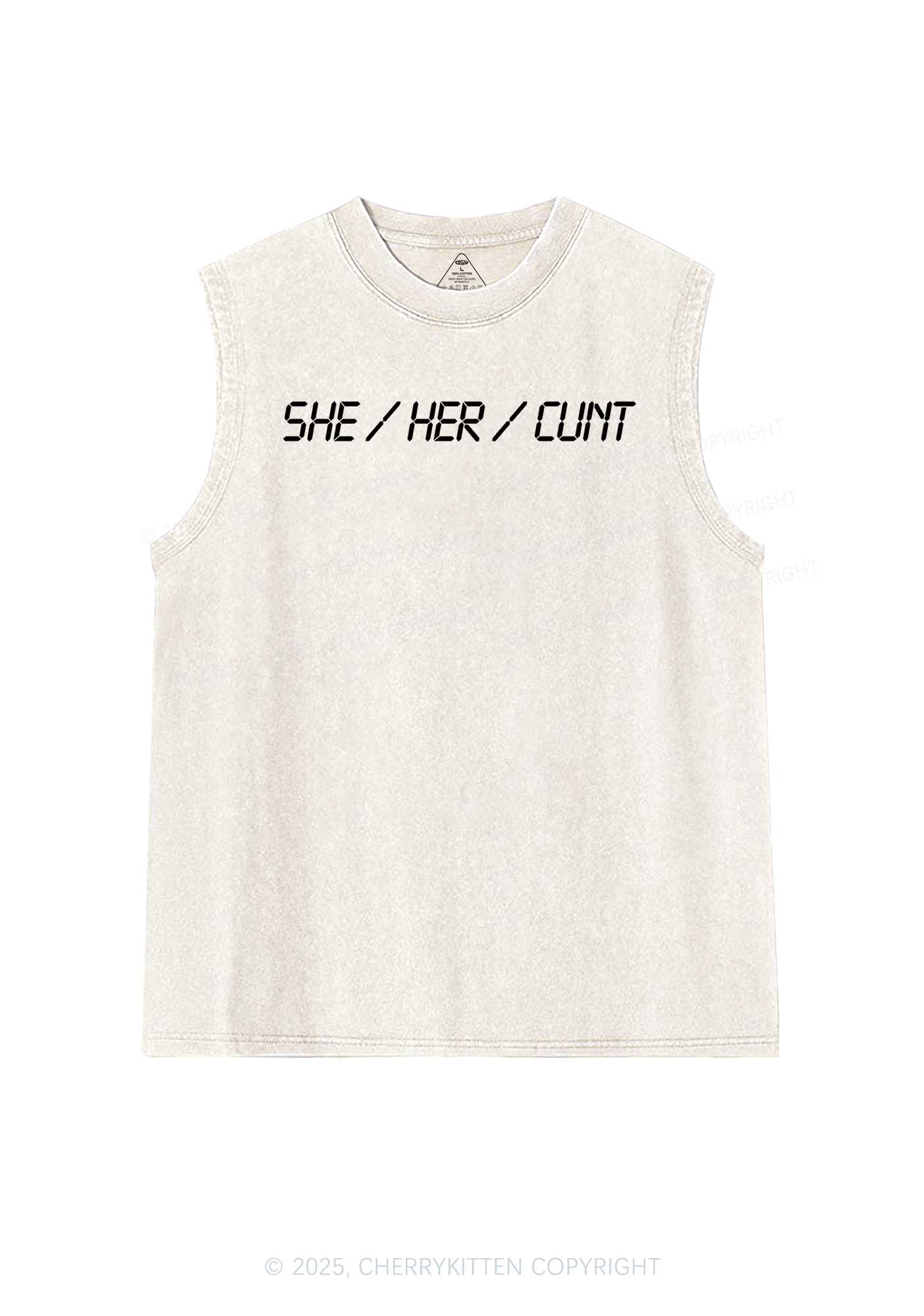 She Her Cxxt Y2K Washed Muscle Tank Cherrykitten