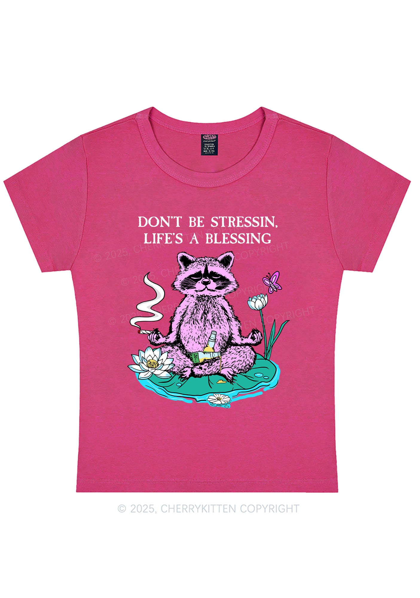 Dont Stress Raccoon Y2K Baby Tee Cherrykitten