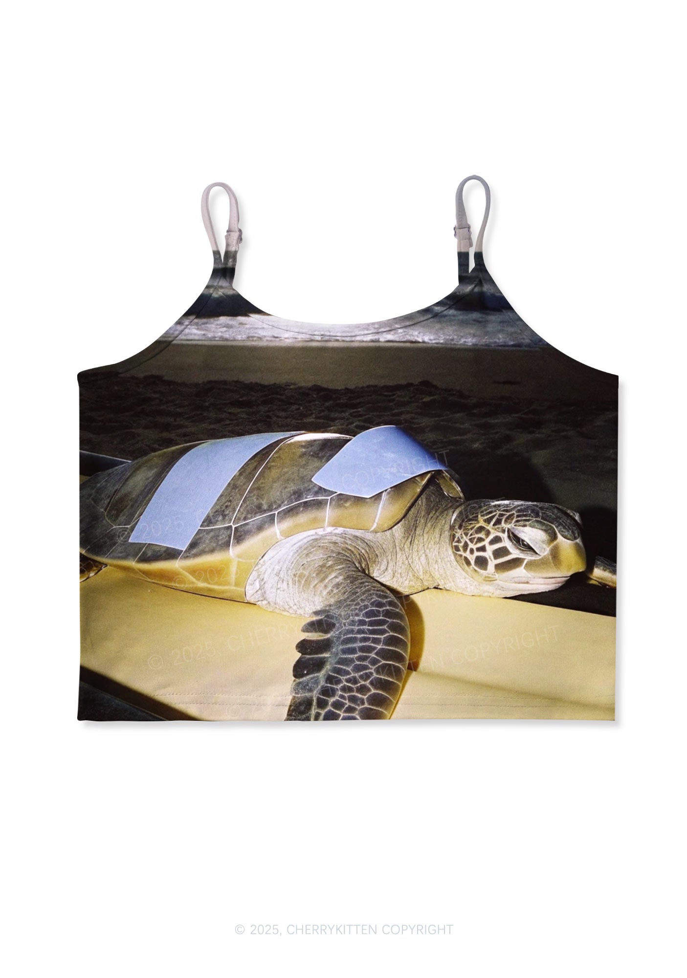 Turtle On Surfboard Y2K Print Cami Crop Top Cherrykitten