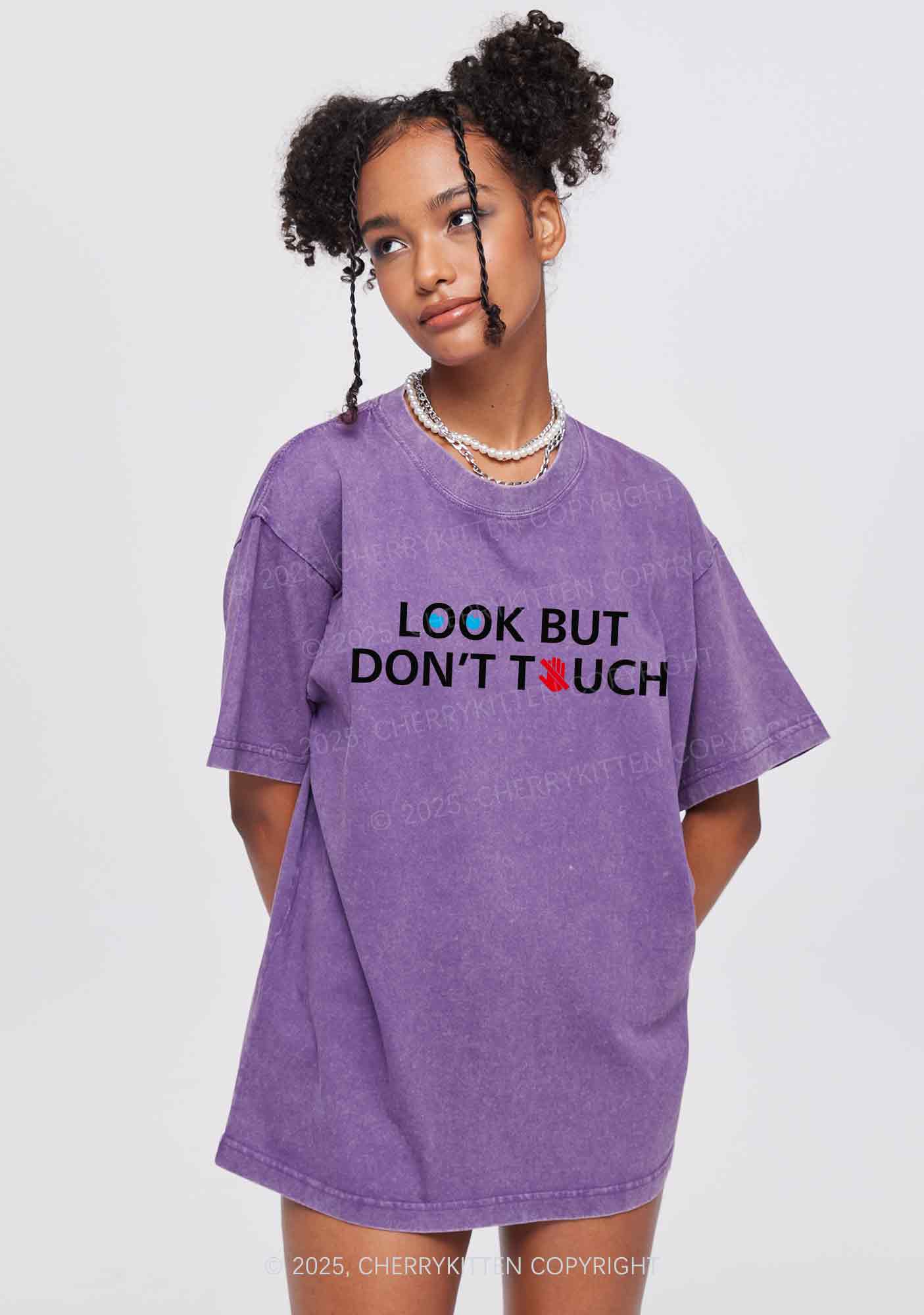 Look Dont Touch Y2K Shirts Washed Tee Cherrykitten