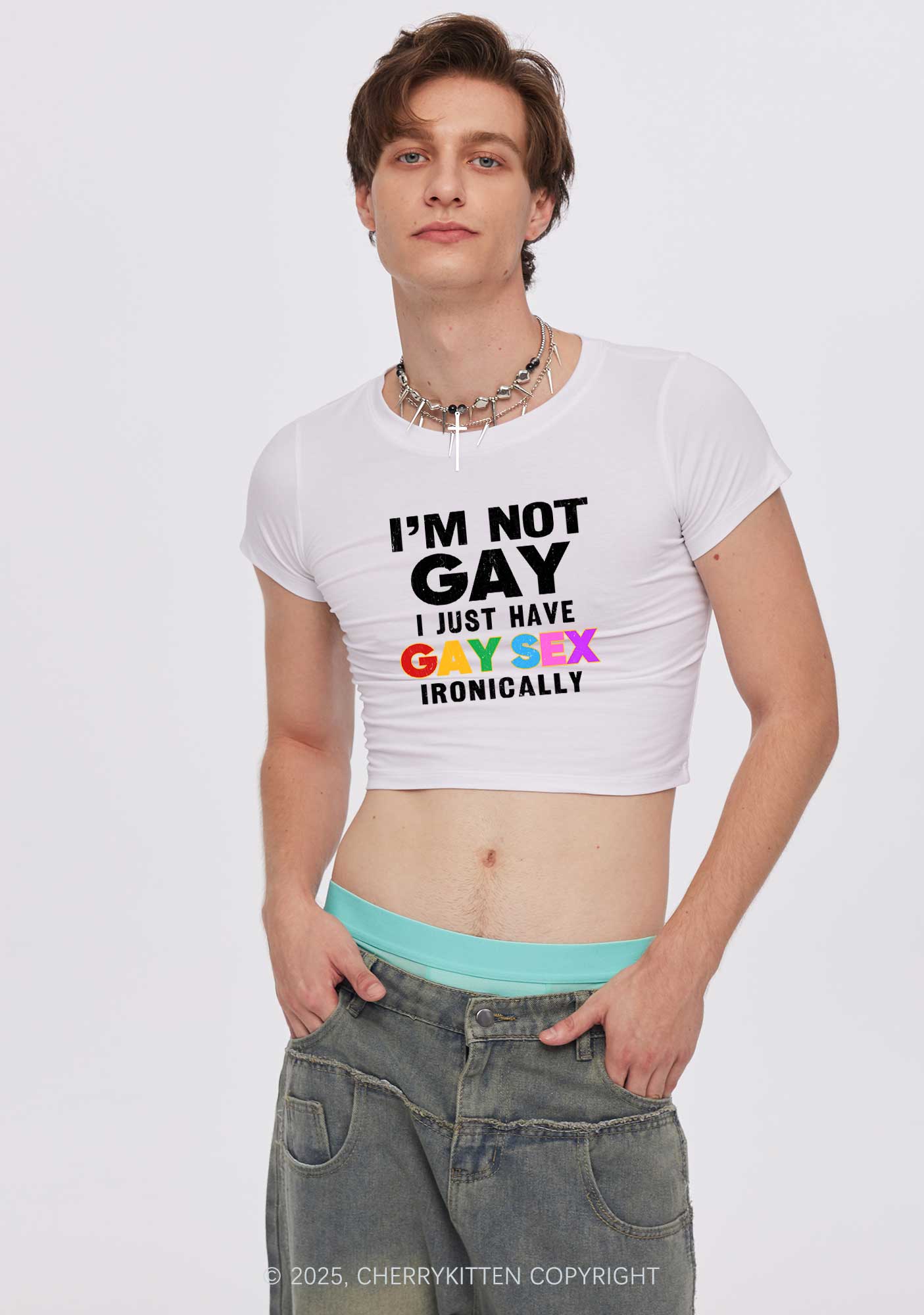 Gay Sx Ironically Pride Y2K Baby Tee Cherrykitten