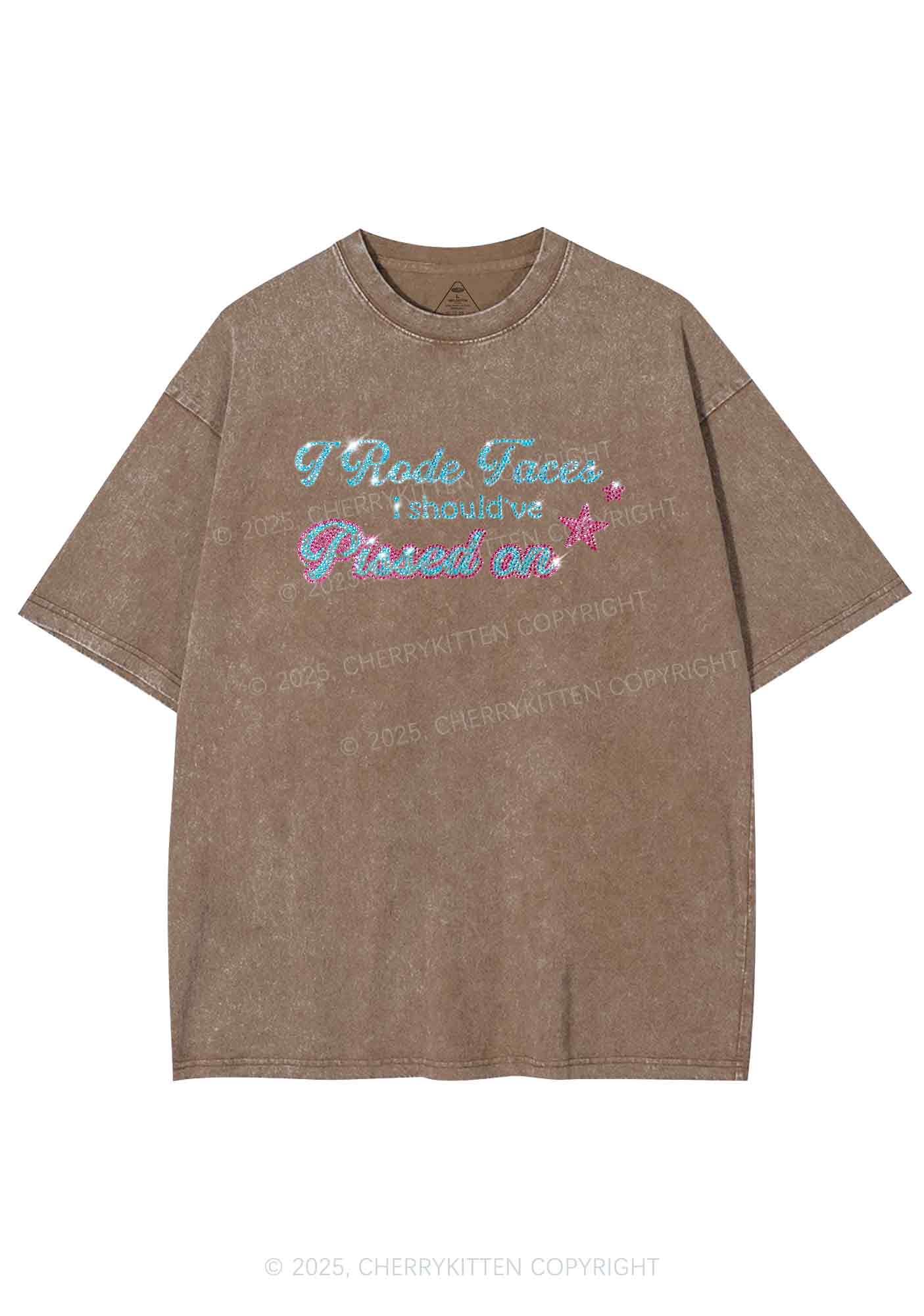 Rhinestone I Rode Faces Y2K Shirts Washed Tee Cherrykitten