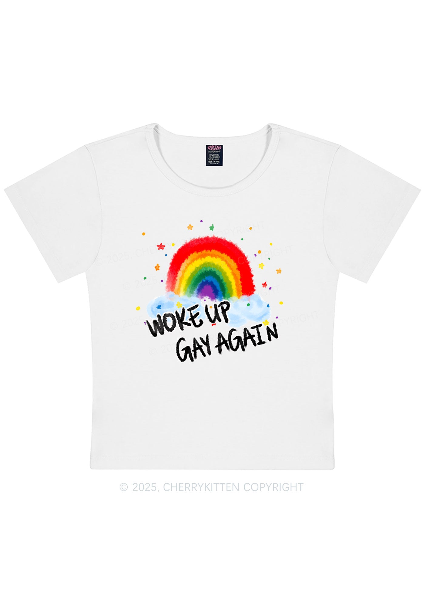 Woke Up Gay Again Y2K Baby Tee Cherrykitten
