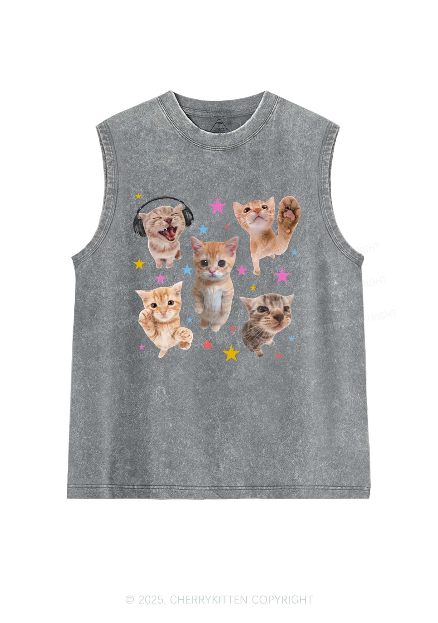Adorable Cats Y2K Washed Muscle Tank Cherrykitten