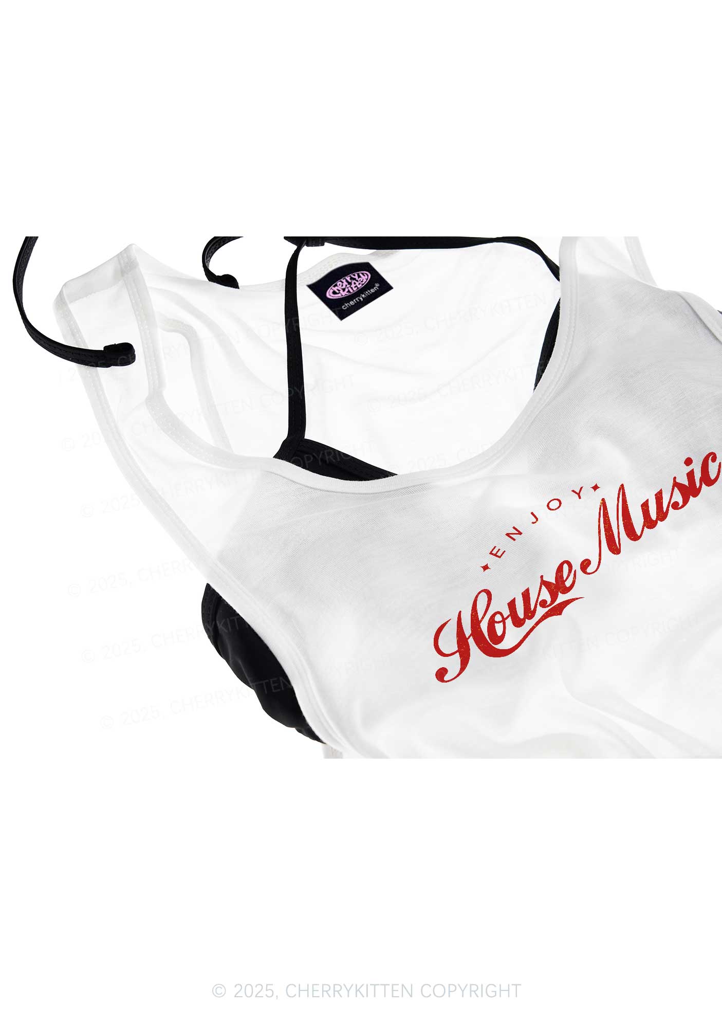 Enjoy House Music Y2K Sheer Boyfriend Tank Cherrykitten