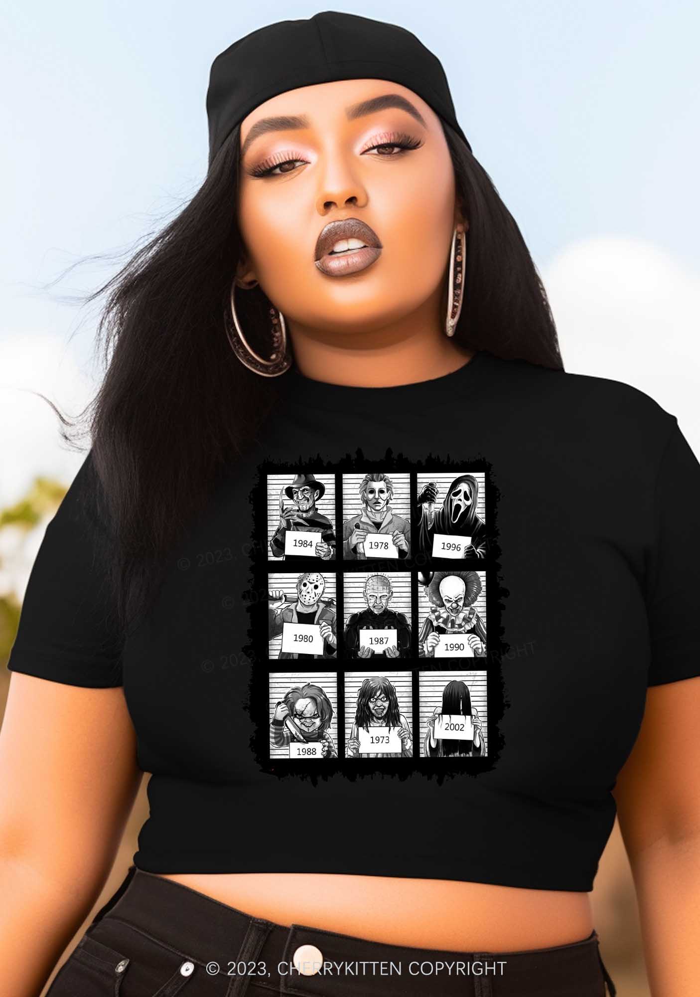Horror Movie Characters Halloween Y2K Baby Tee Cherrykitten