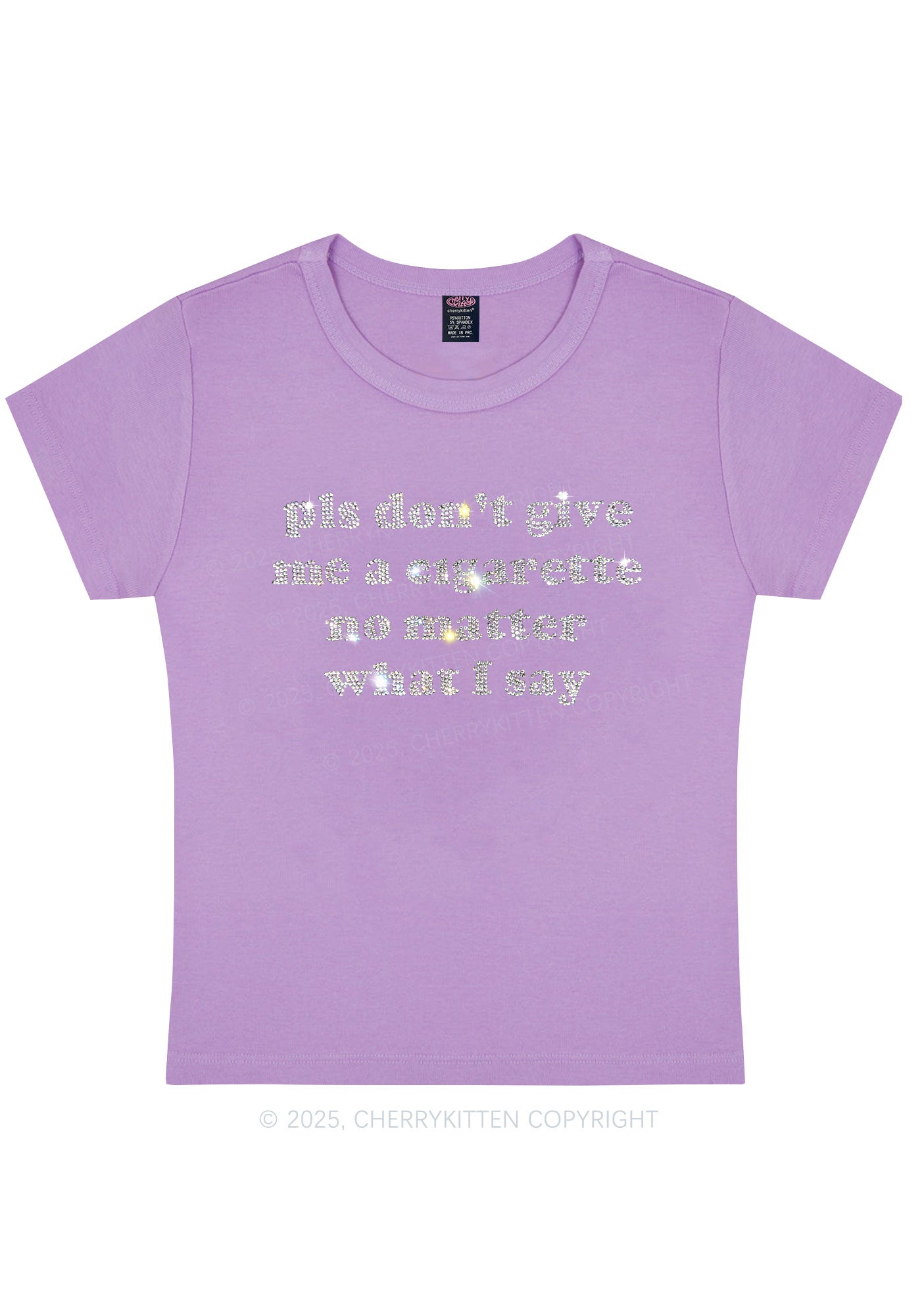 Curvy Rhinestone Dont Give Me Cigarette Y2K Baby Tee Cherrykitten