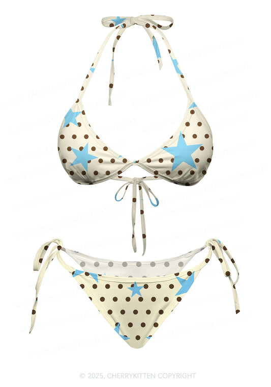 Dots With Blue Star Y2K Print Bikini Set Cherrykitten