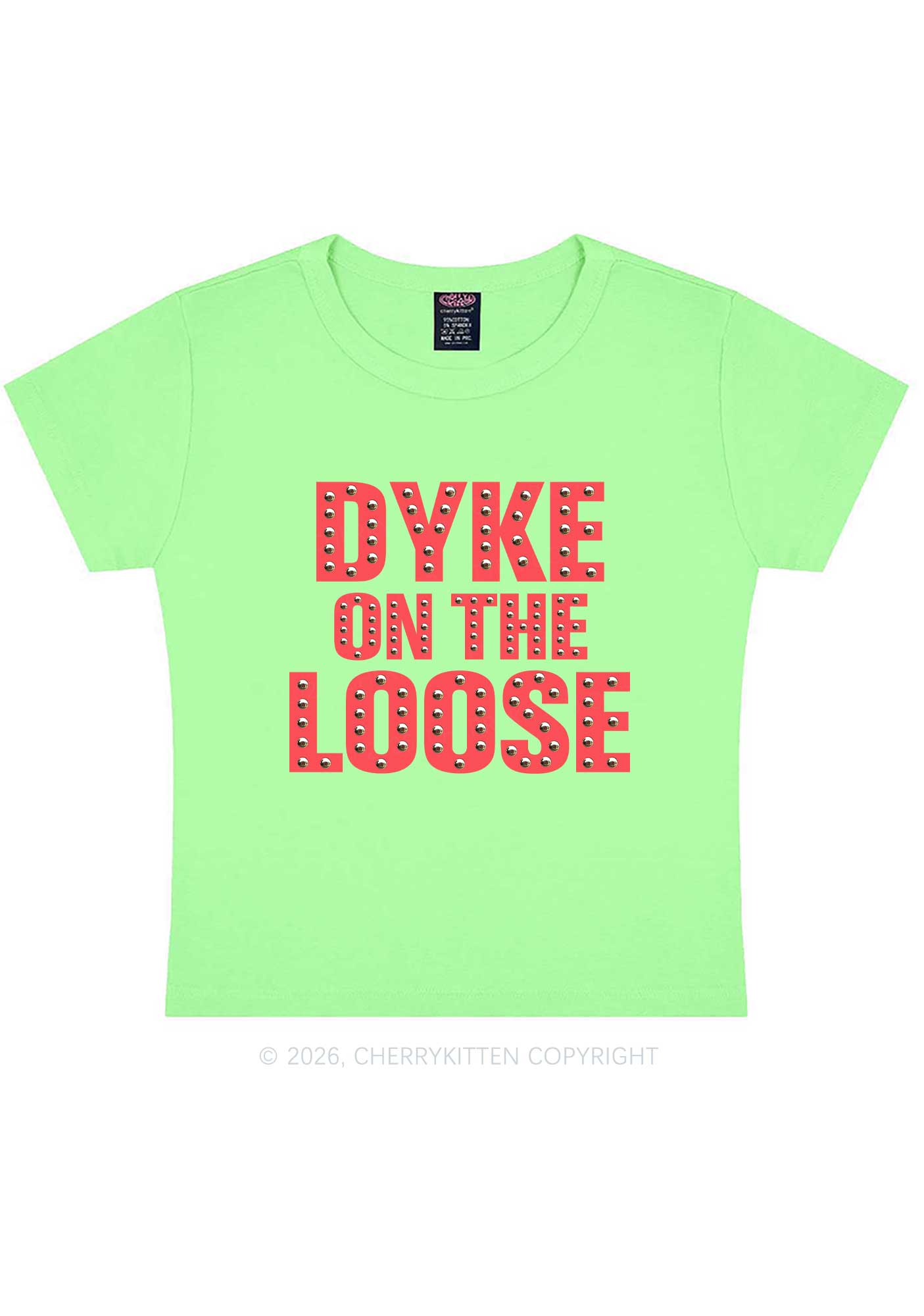 Dyke On The Loose Pride Y2K Baby Tee Cherrykitten