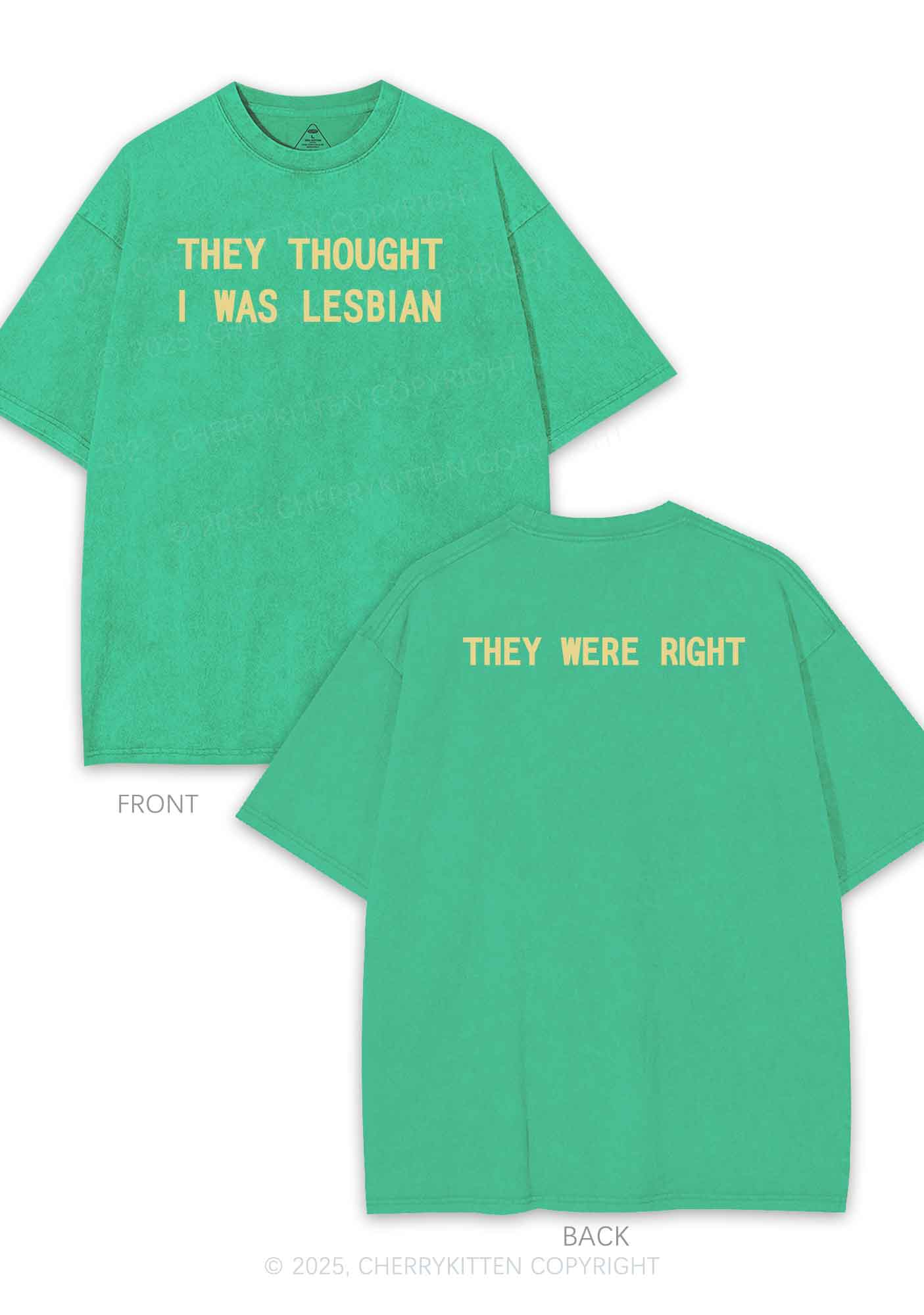 I Was Lesbian Two Sides Pride Y2K Shirts Washed Tee Cherrykitten