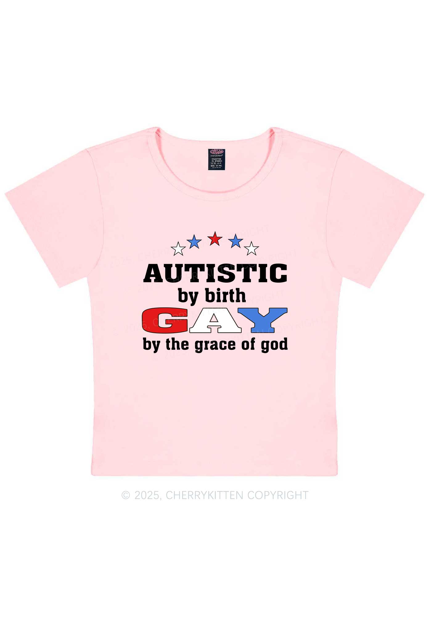 Autistic By Birth Gay Pride Y2K Baby Tee Cherrykitten