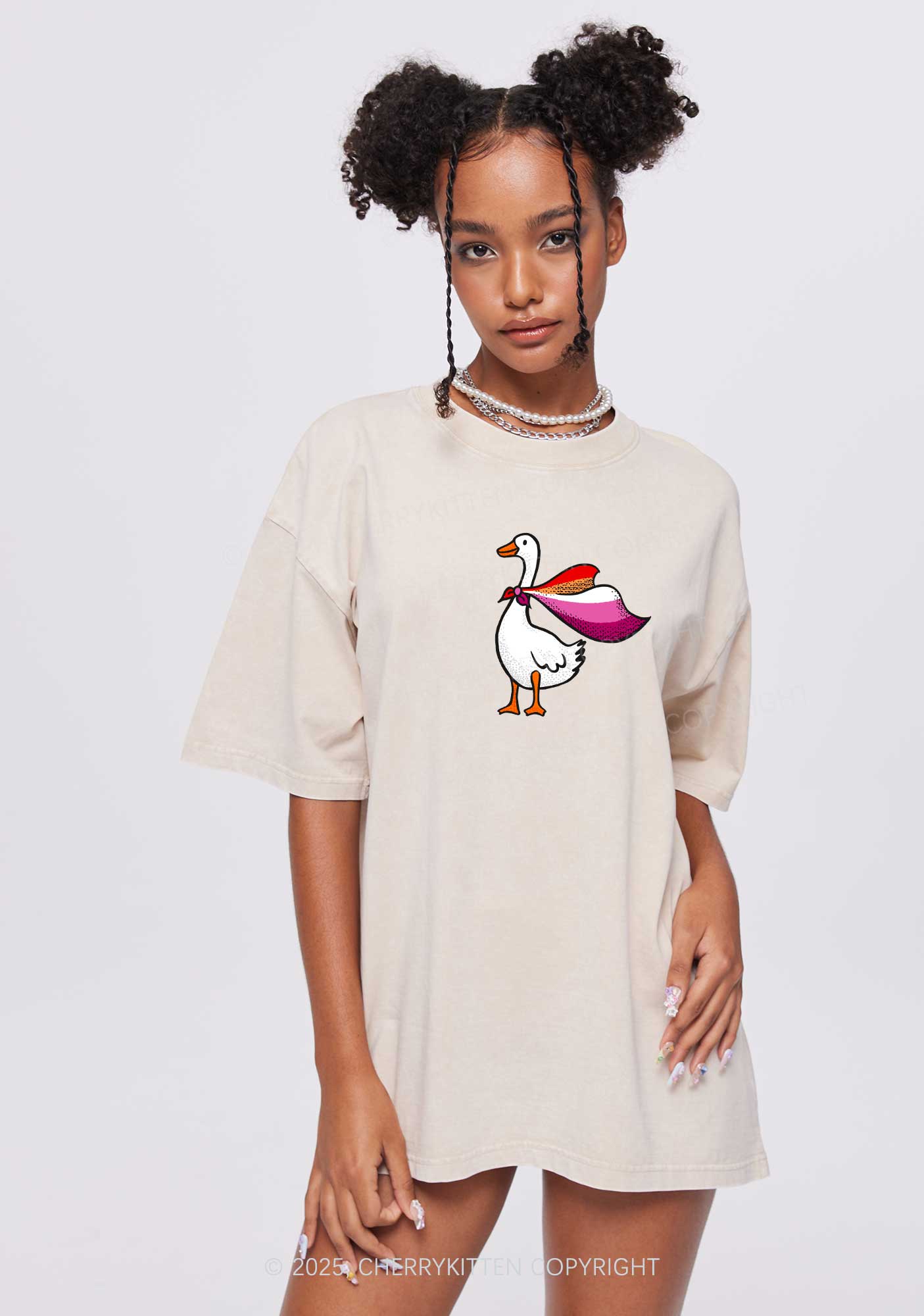 Lesbian Goose Pride Y2K Shirts Washed Tee Cherrykitten
