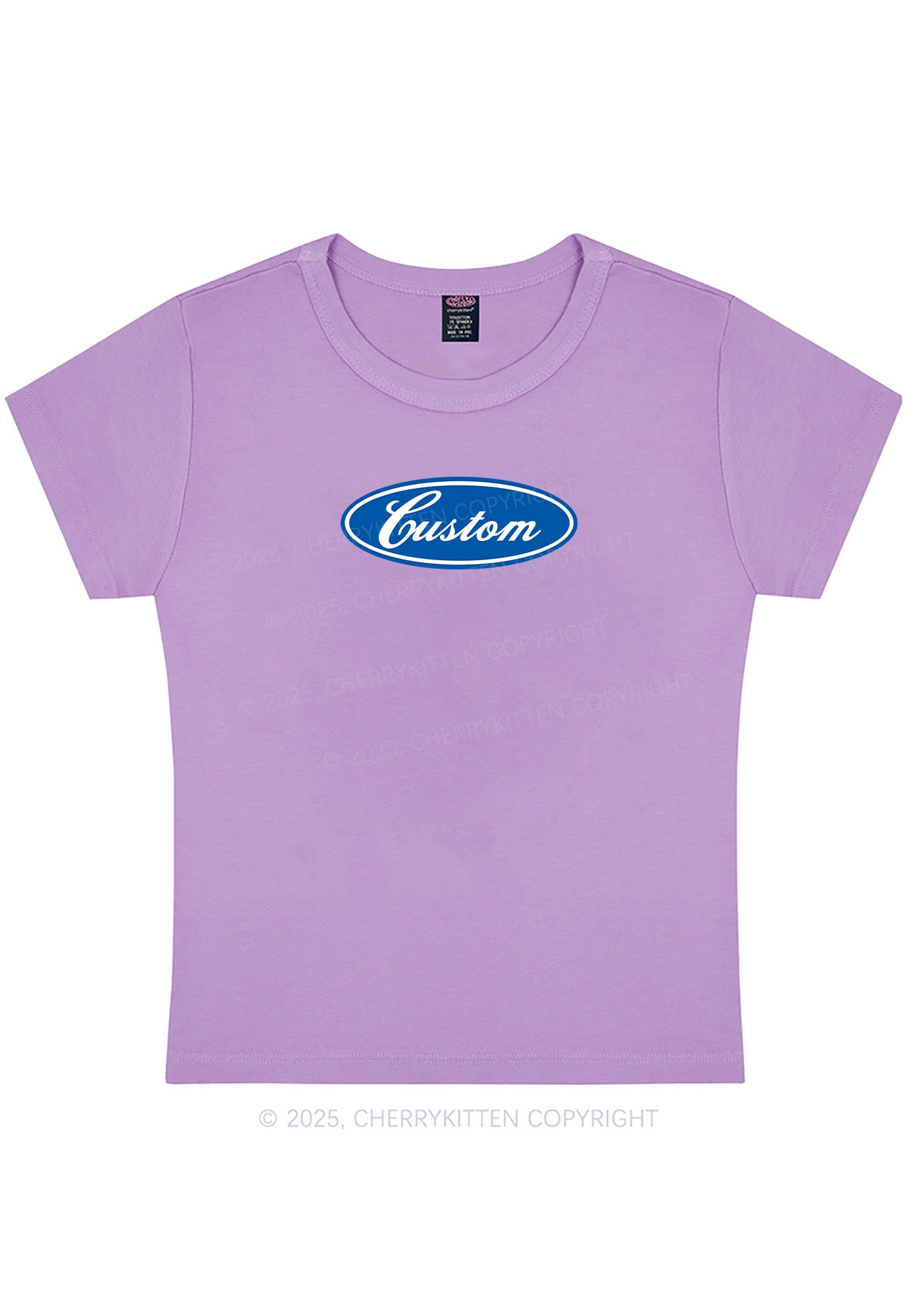 Oval Custom Text Y2K Baby Tee Cherrykitten