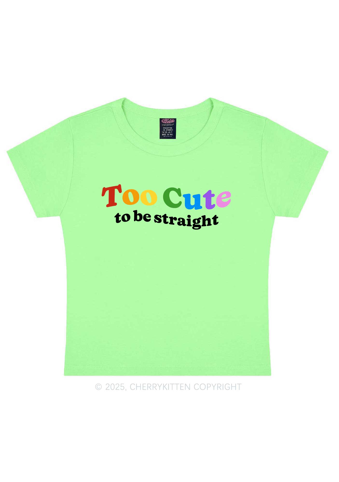 Too Cute To Be Straight Pride Y2K Baby Tee Cherrykitten