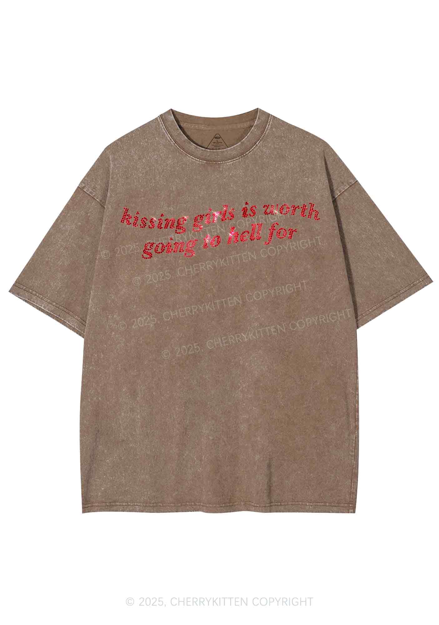 Rhinestone Kissing Girls is Worth Pride Y2K Shirts Washed Tee Cherrykitten