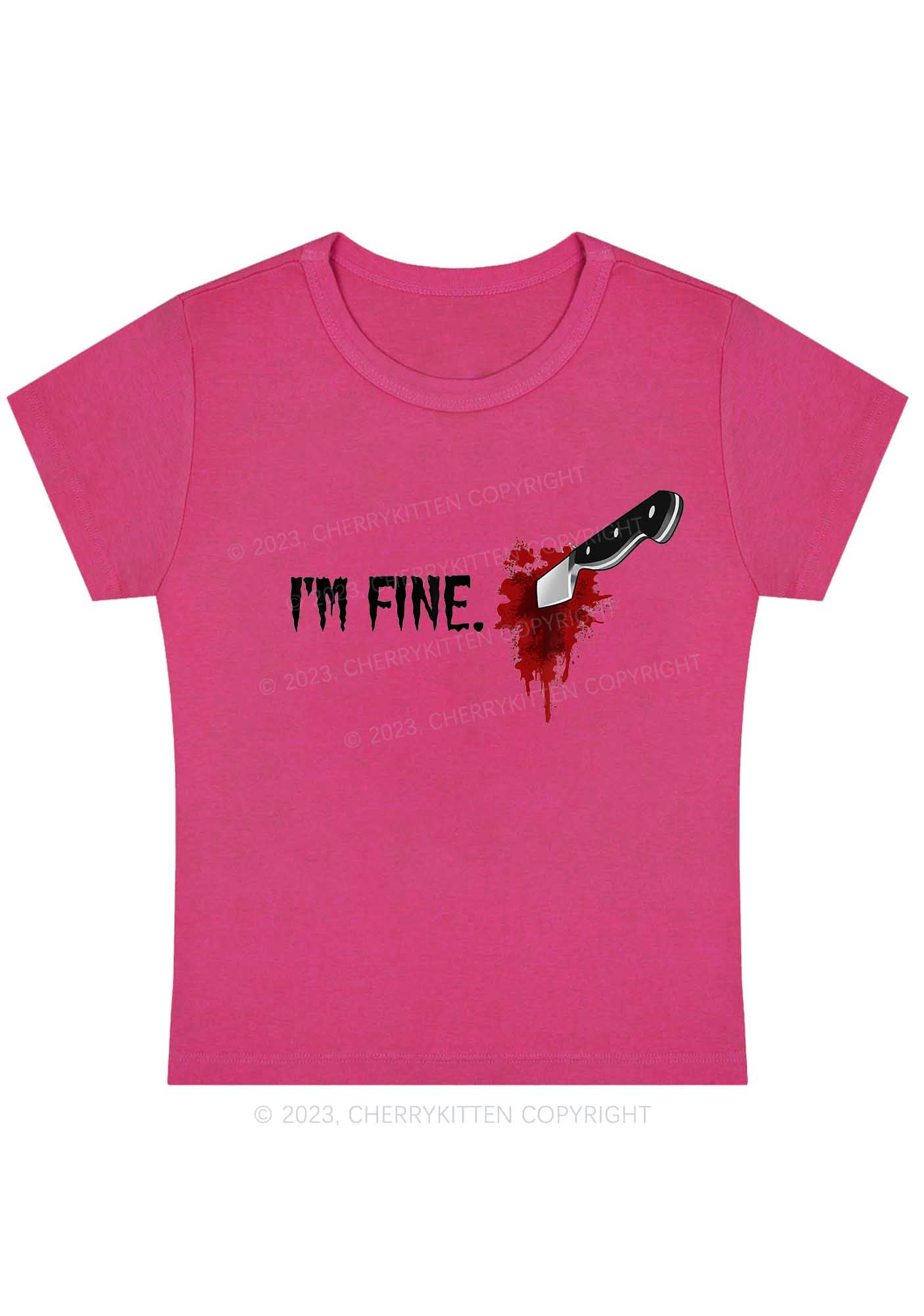 I'm Fine Horrible Bloodstains Halloween Y2K Baby Tee Cherrykitten