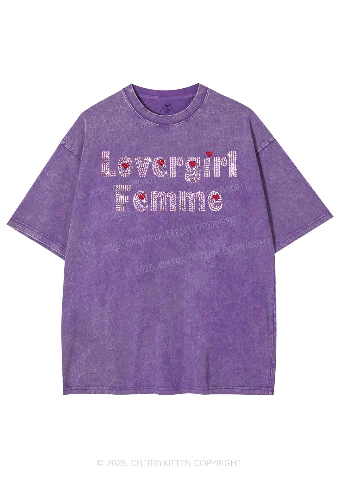 Rhinestone Lovergirl Femme Y2K Shirts Washed Tee Cherrykitten