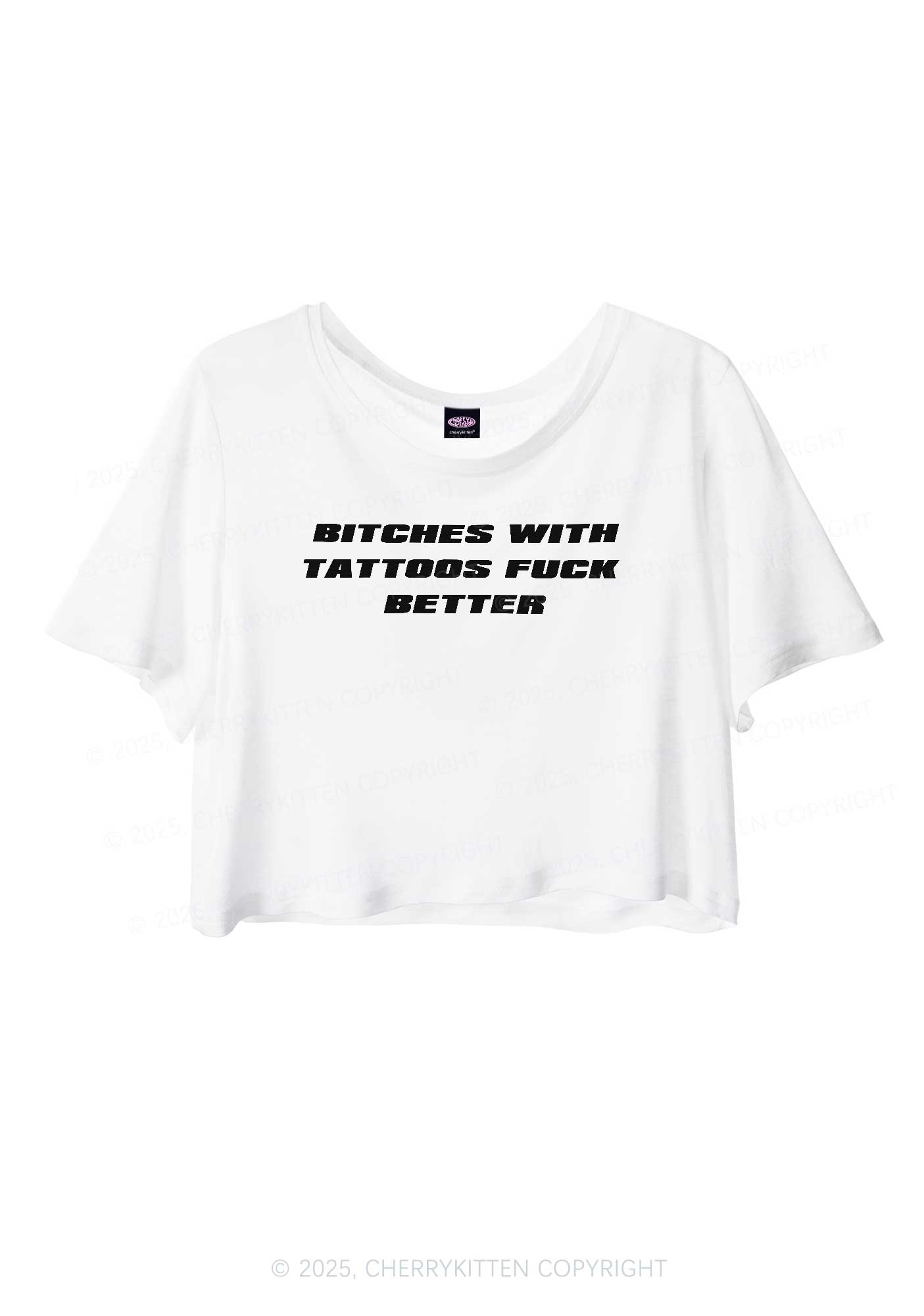 Bxxches With Tattoos Fxxk Better Y2K Sheer Crop Tee Cherrykitten