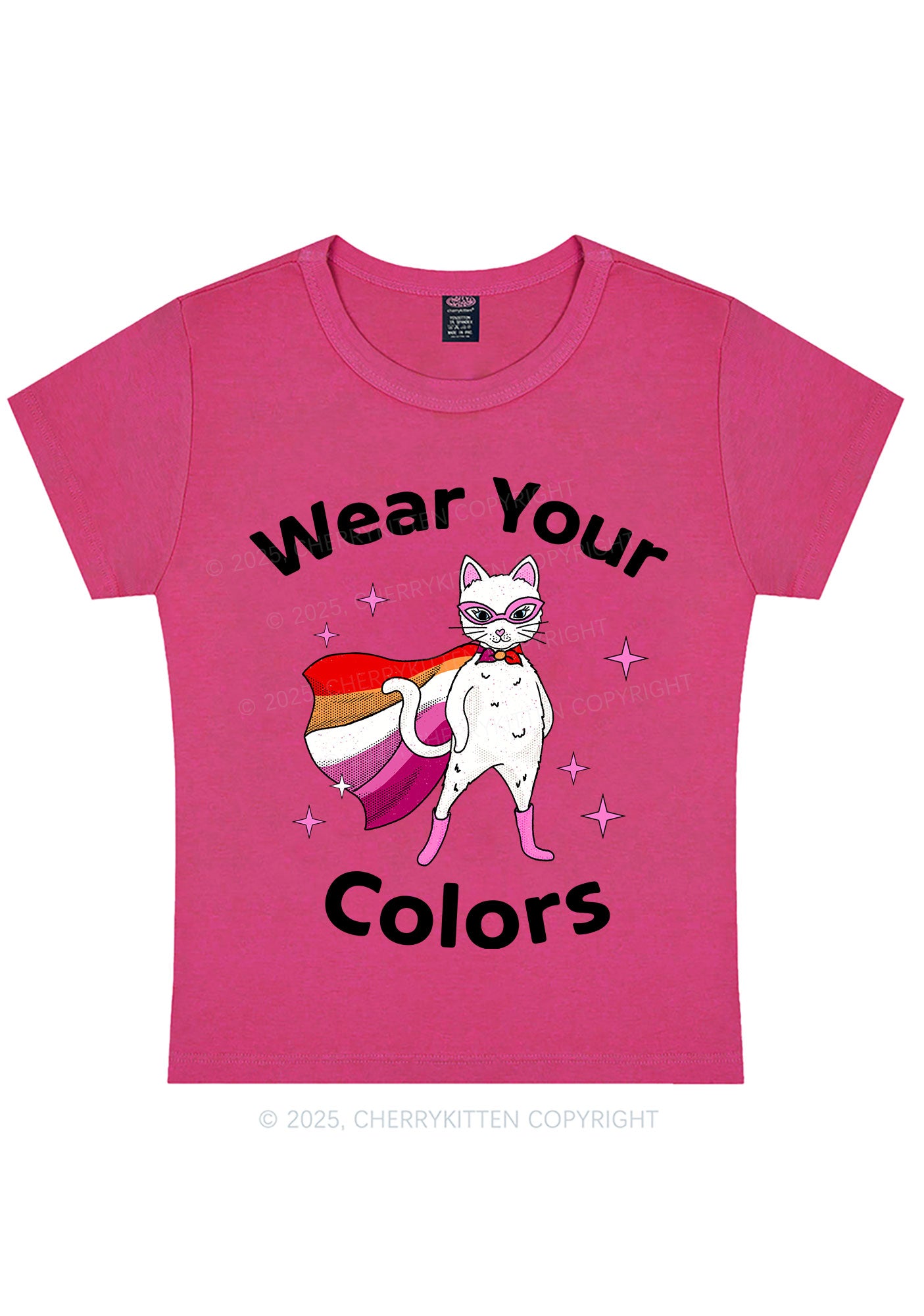 Lesbian Flag Cat Pride Y2K Baby Tee Cherrykitten