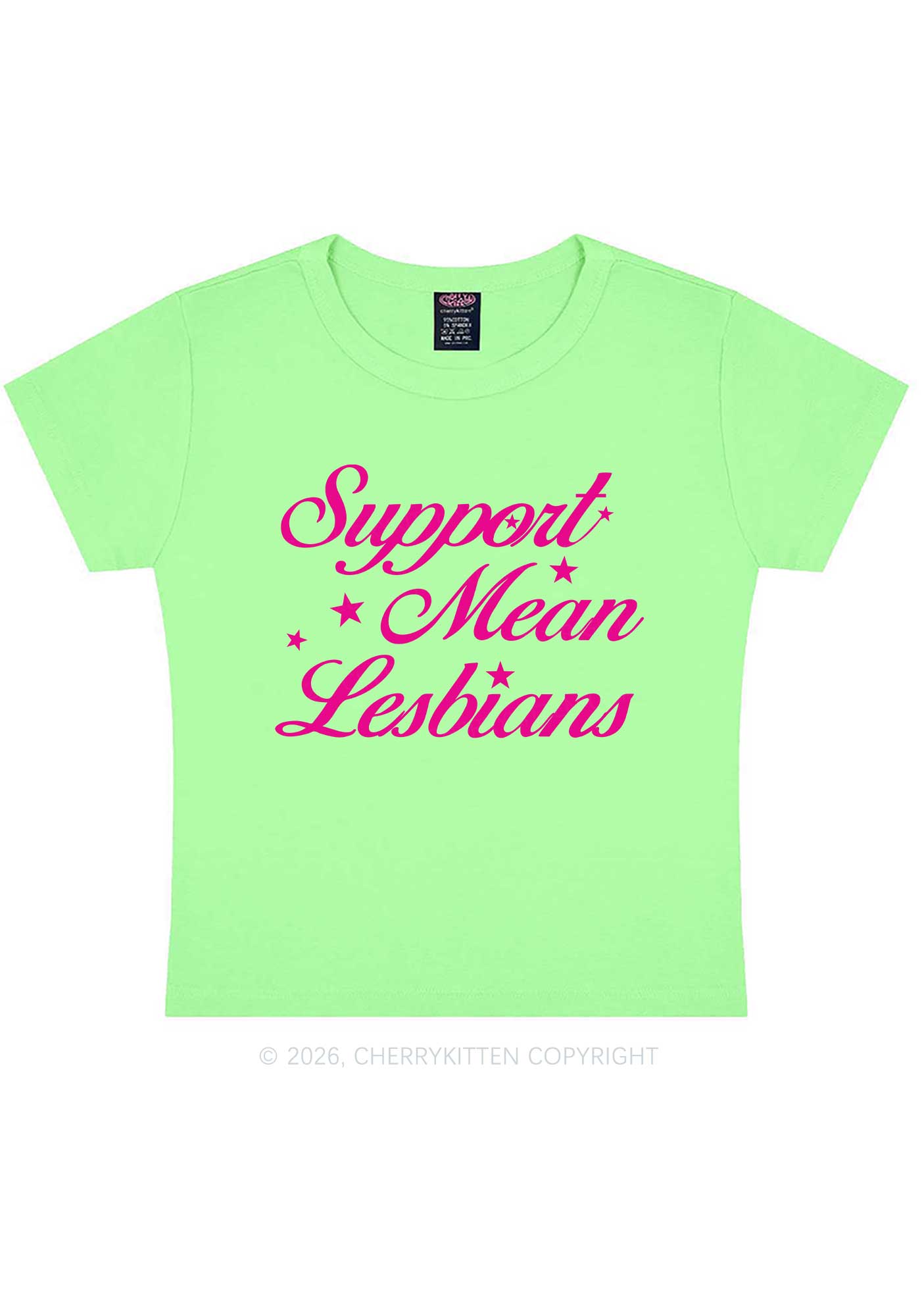 Support Mean Leabians Pride Y2K Baby Tee Cherrykitten