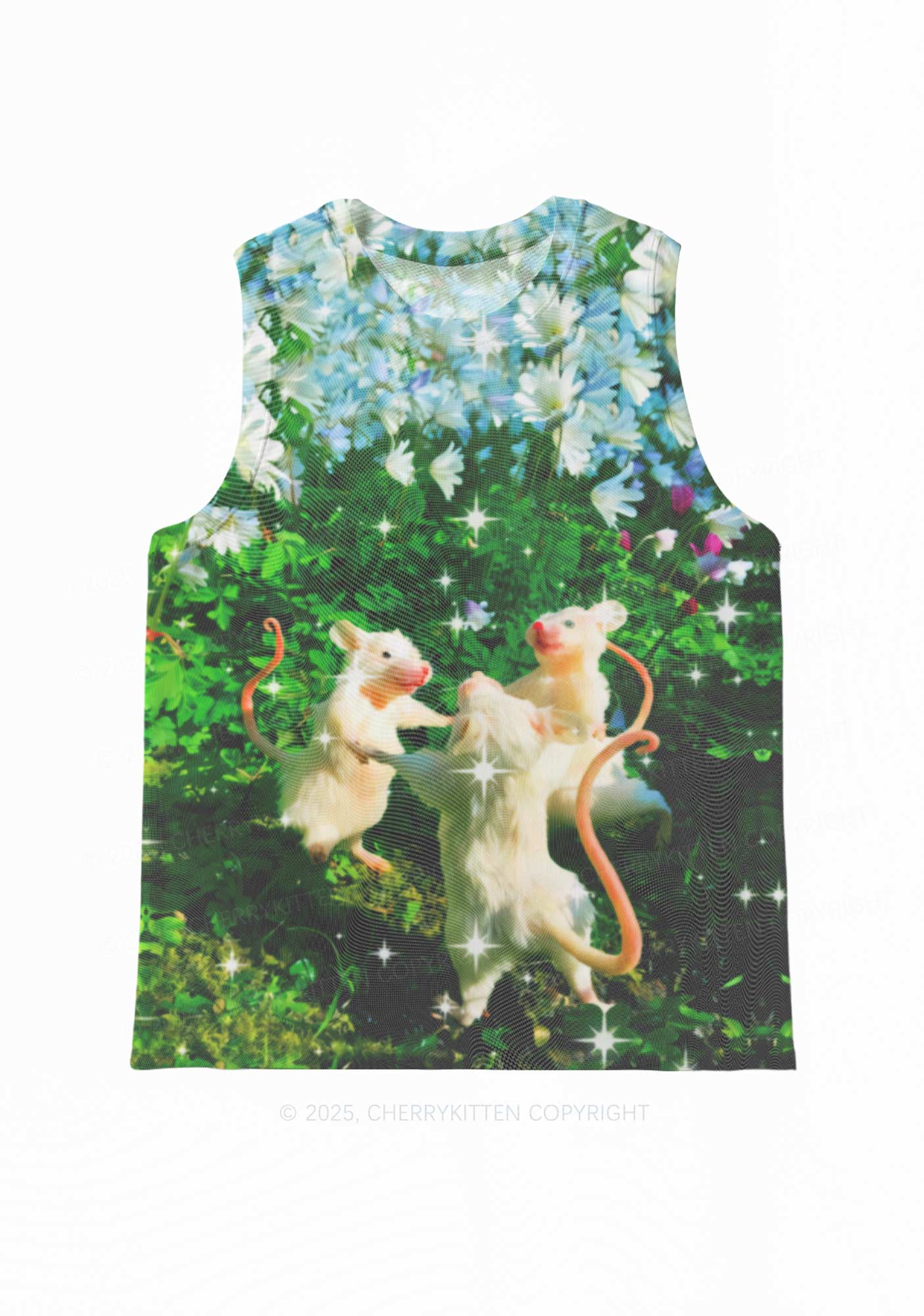 Dancing Rat Y2K Mesh Muscle Tank Cherrykitten Art by OhStuffinell Taxidermy