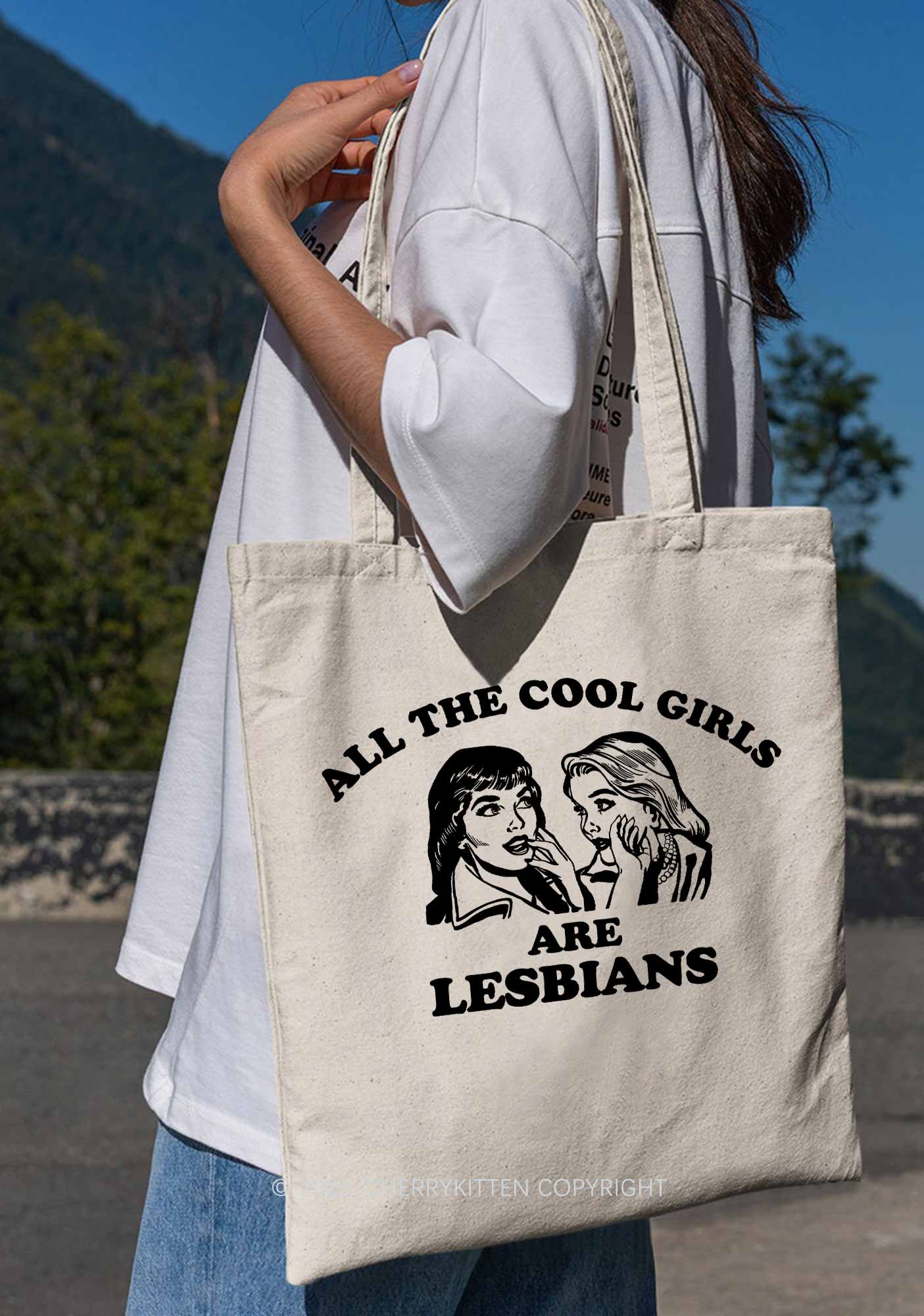 Cool Girls Lesbians Pride Y2K Canvas Tote Bag Cherrykitten