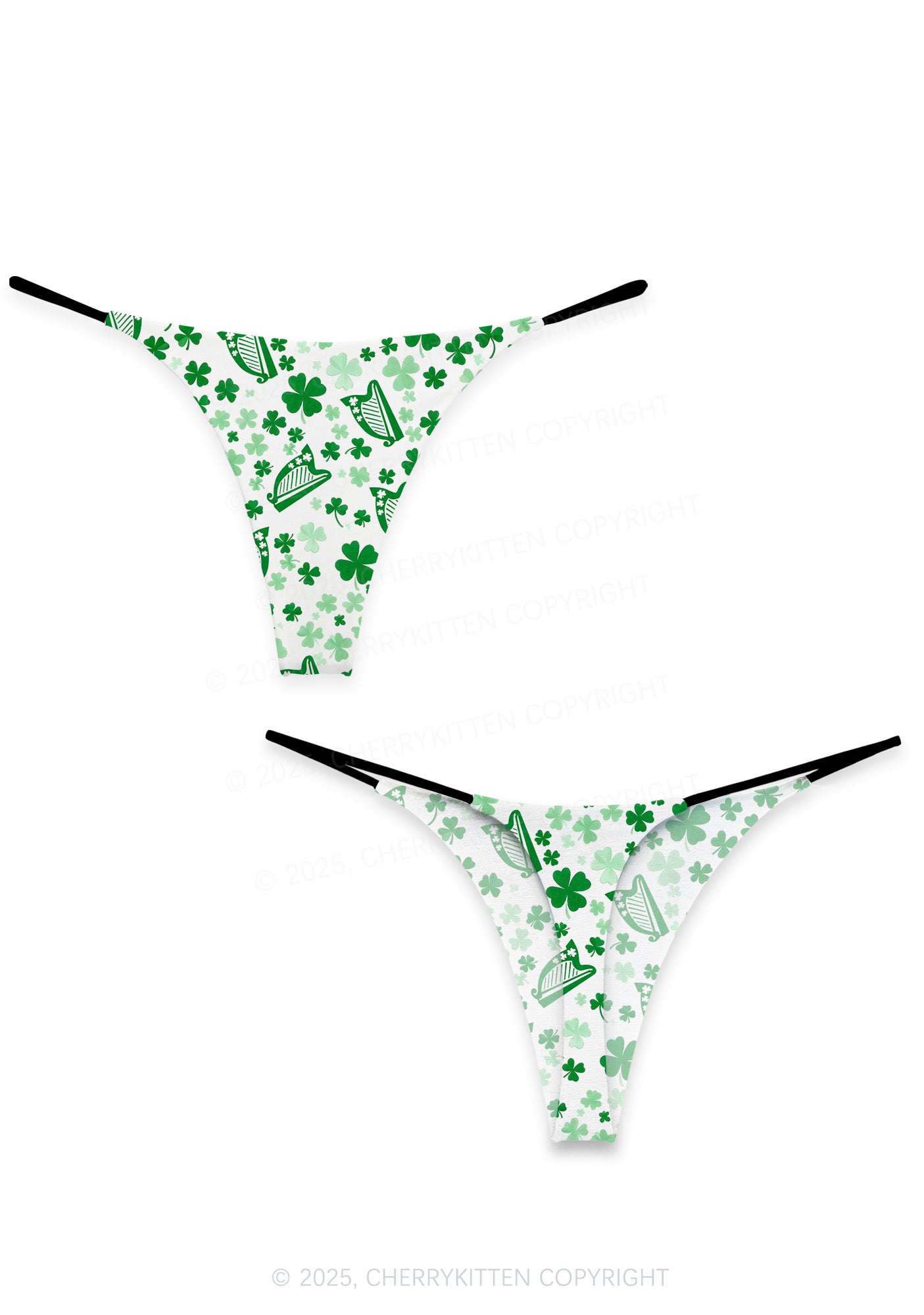 Clover Harp St Patricks Y2K Print Bikini String Thong Cherrykitten