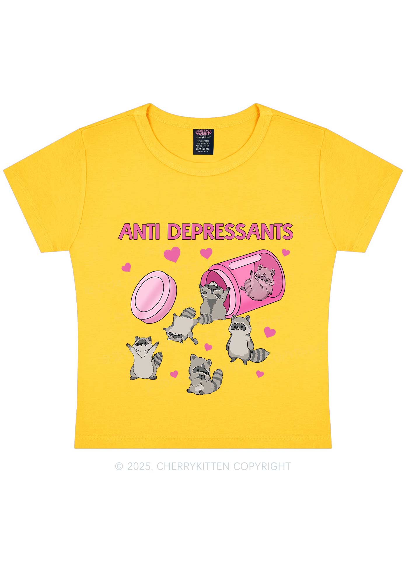 Anti Depressants Raccoon Y2K Baby Tee Cherrykitten