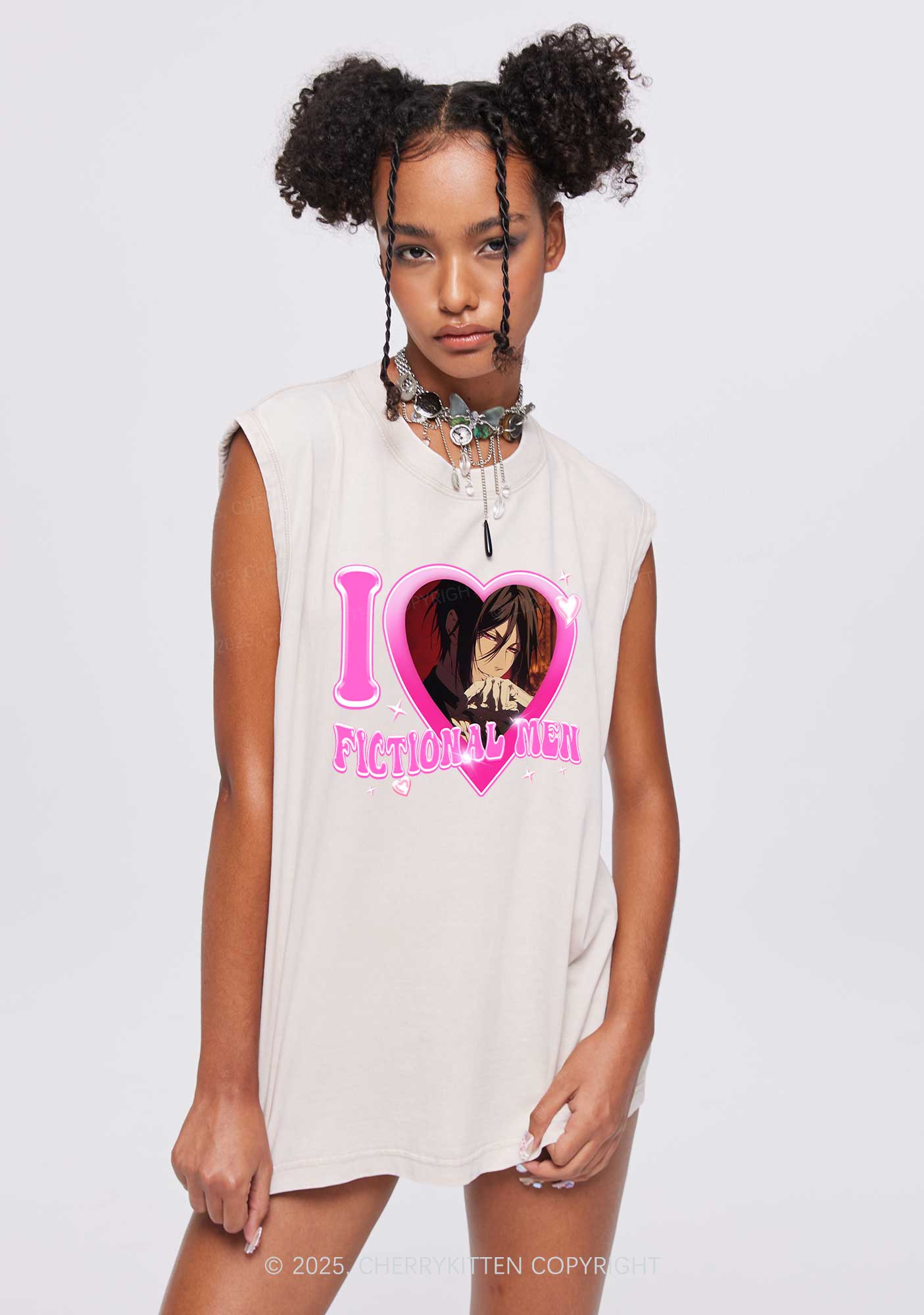 Custom I Love Fictional Men Y2K Washed Muscle Tank Cherrykitten
