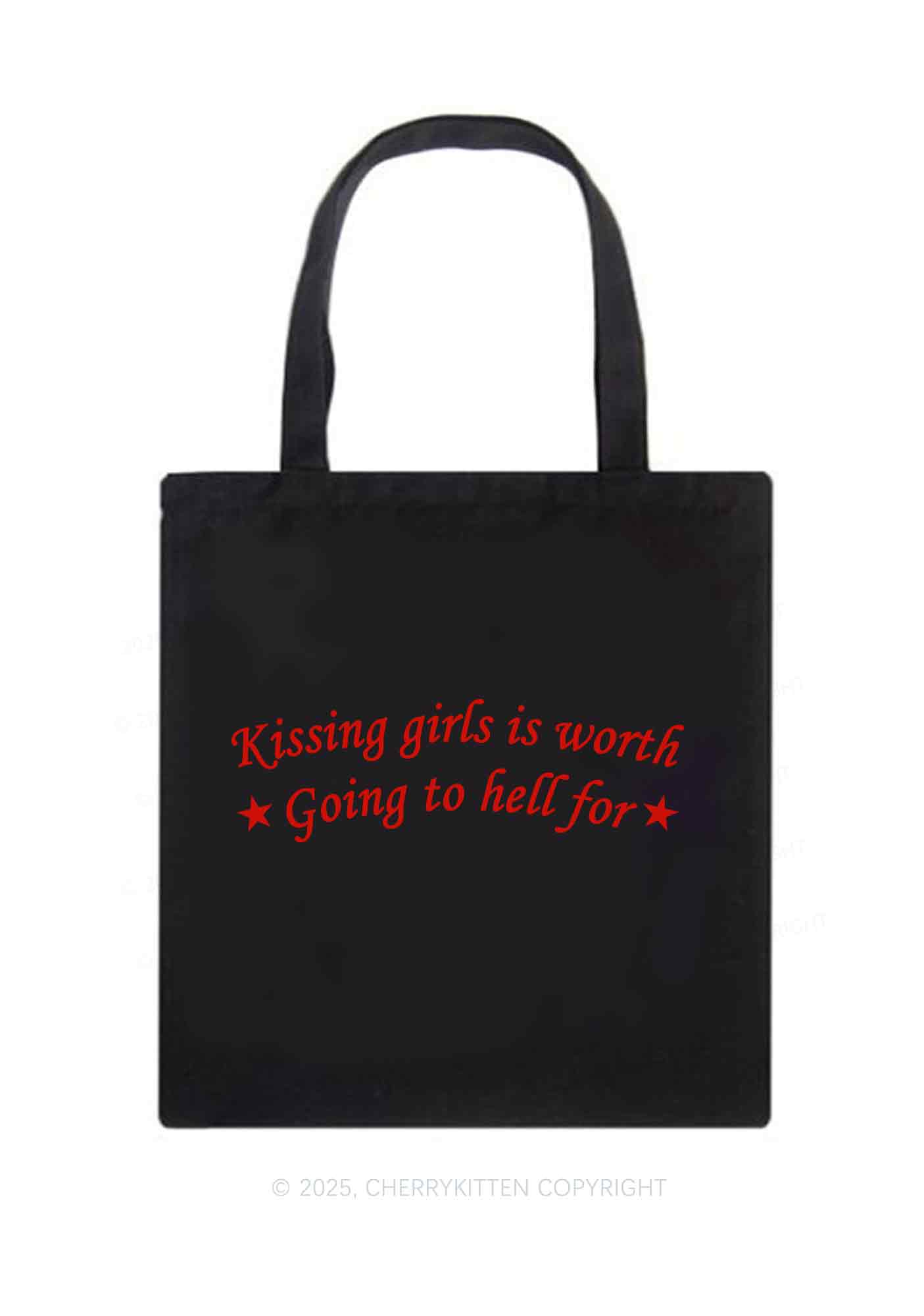 Kissing Girls is Worth Pride Y2K Canvas Tote Bag Cherrykitten