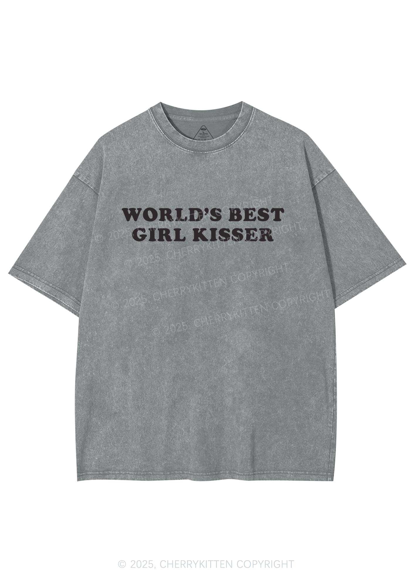 Best Girl Kisser Y2K Shirts Washed Tee Cherrykitten
