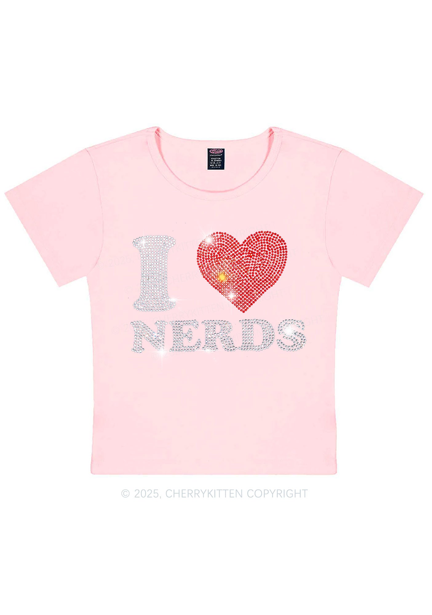 Rhinestone I Love Nerds Y2K Baby Tee Cherrykitten