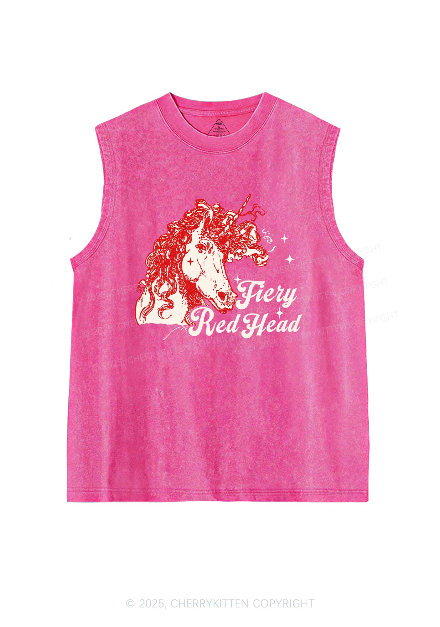 Fiery Red Head Y2K Washed Muscle Tank Cherrykitten