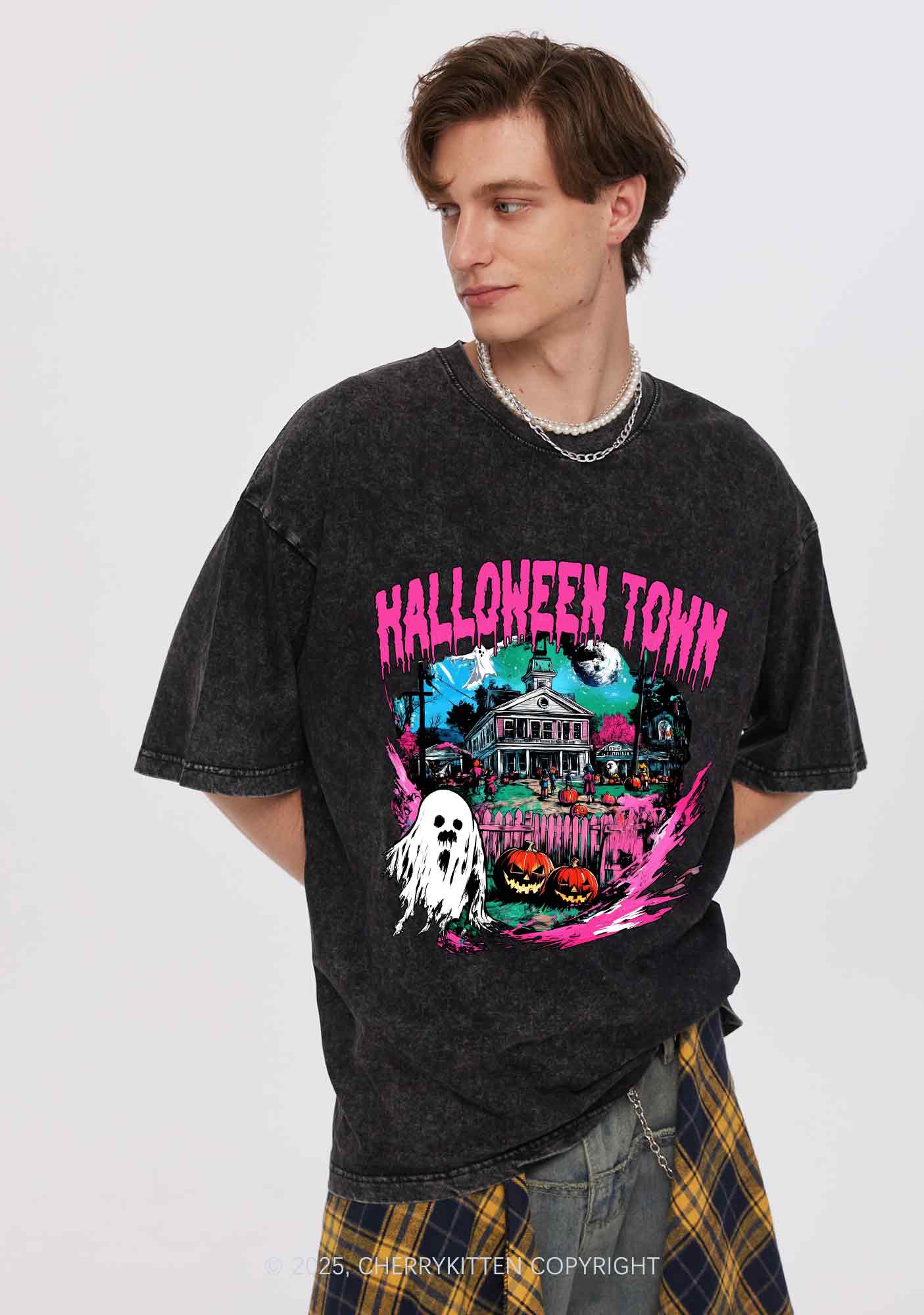 Halloween Ghost Town Y2K Shirts Washed Tee Cherrykitten