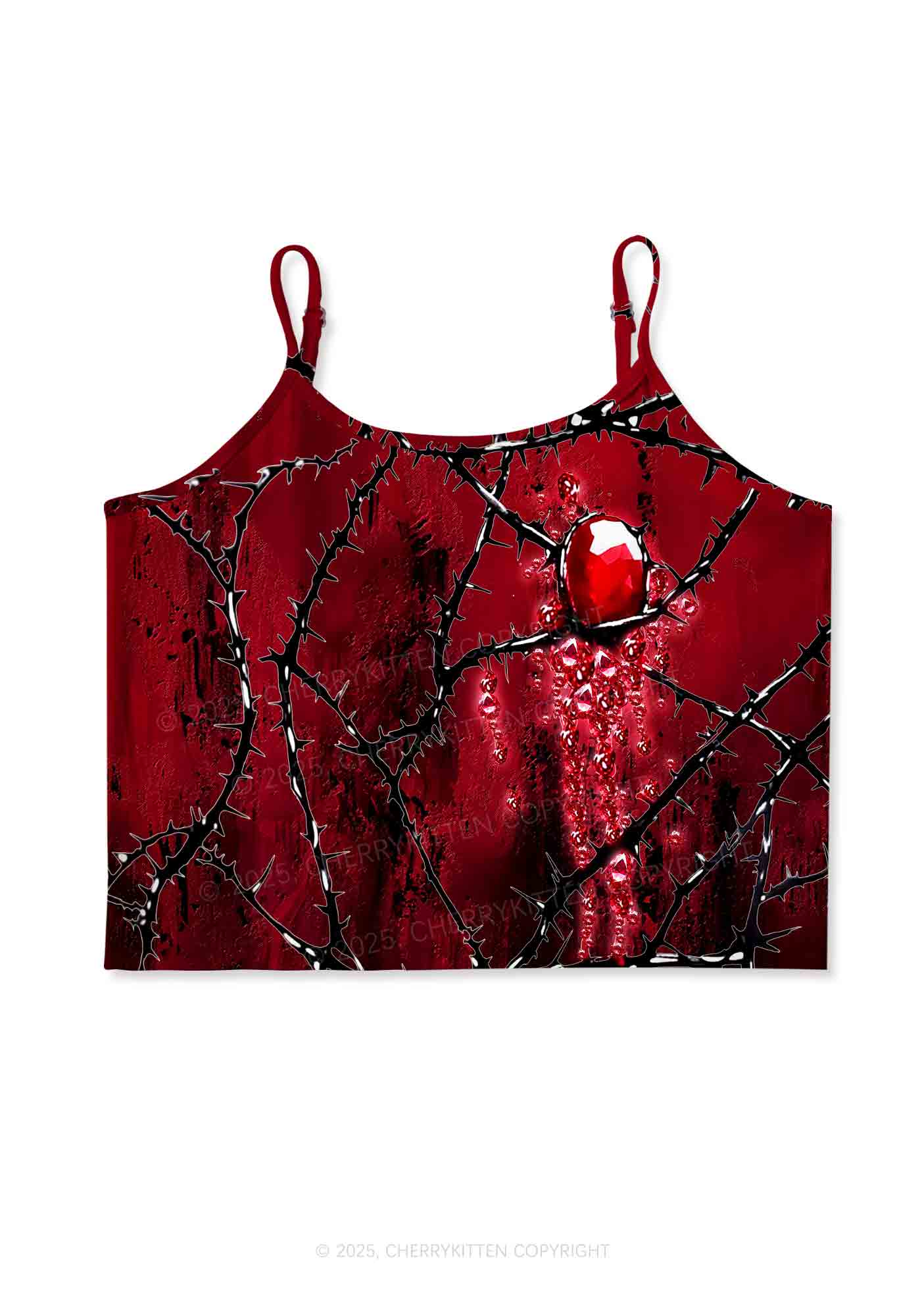 Thorned Ruby Y2K Print Cami Crop Top Cherrykitten