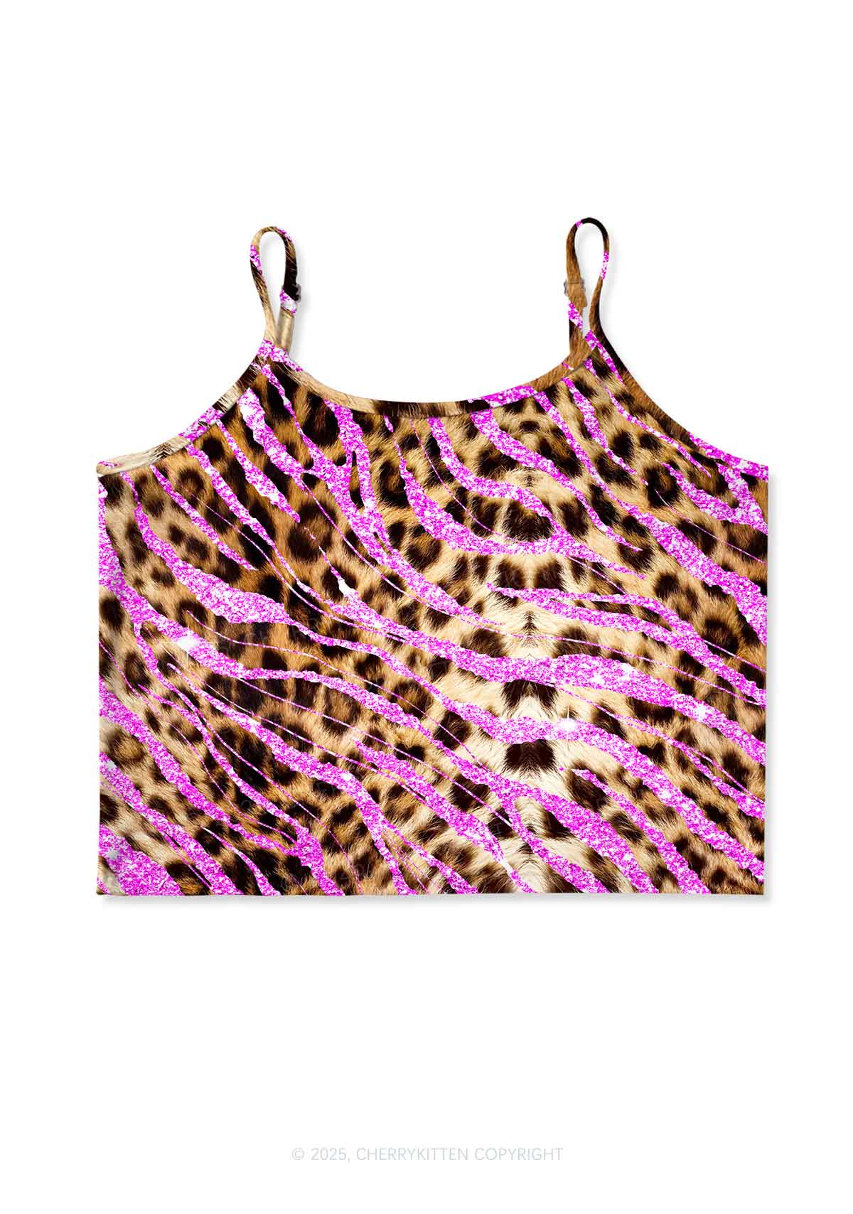 Sparkle Pink Leopard Y2K Print Cami Crop Top Cherrykitten