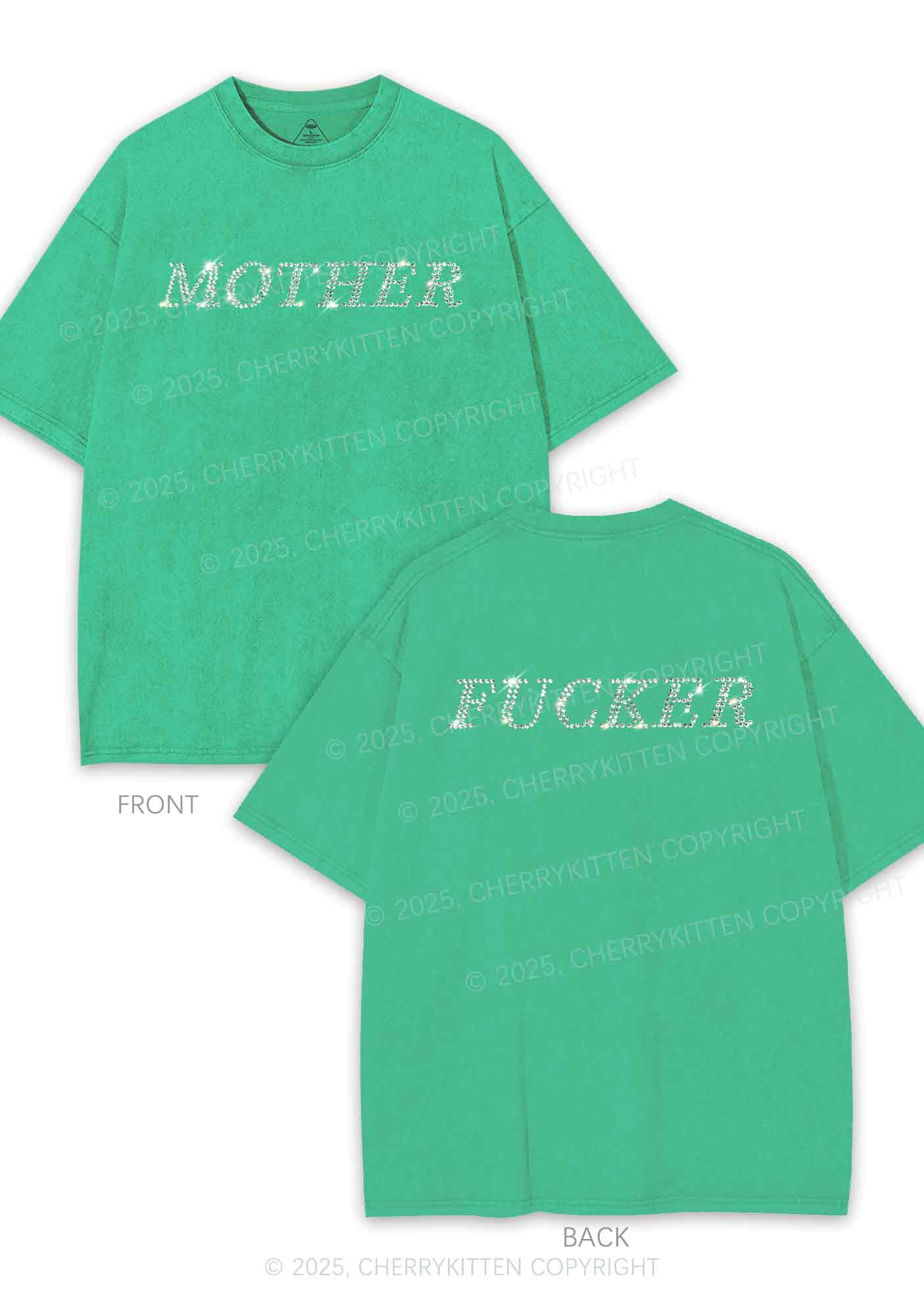 Rhinestone Motherfxcker Two Sides Y2K Shirts Washed Tee Cherrykitten