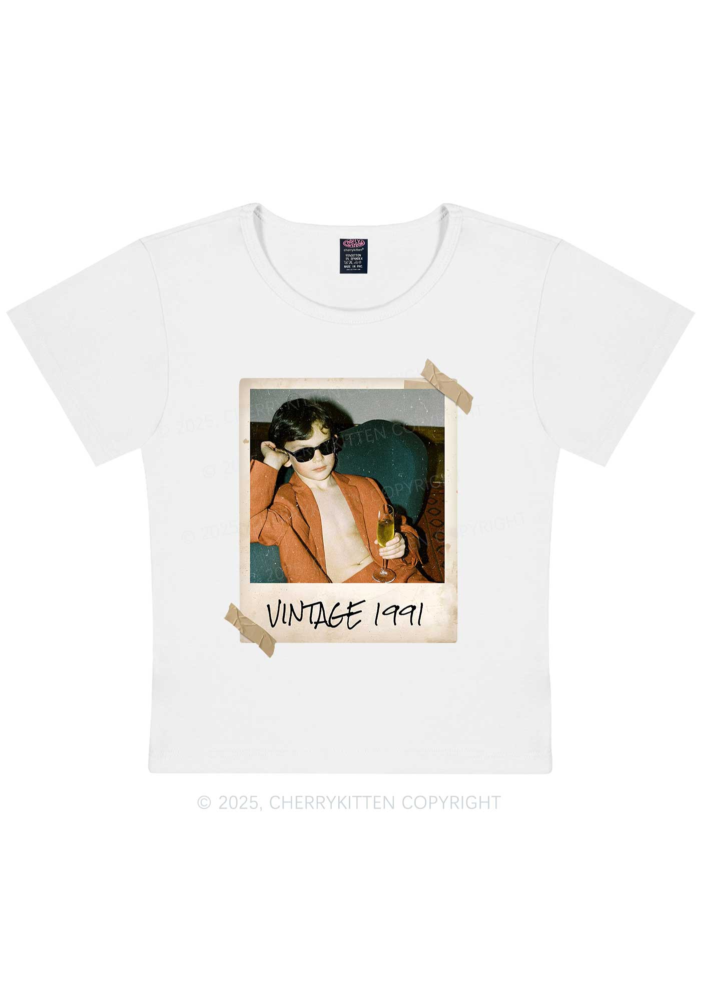 Custom Vintage Photo And Year Y2K Baby Tee Cherrykitten
