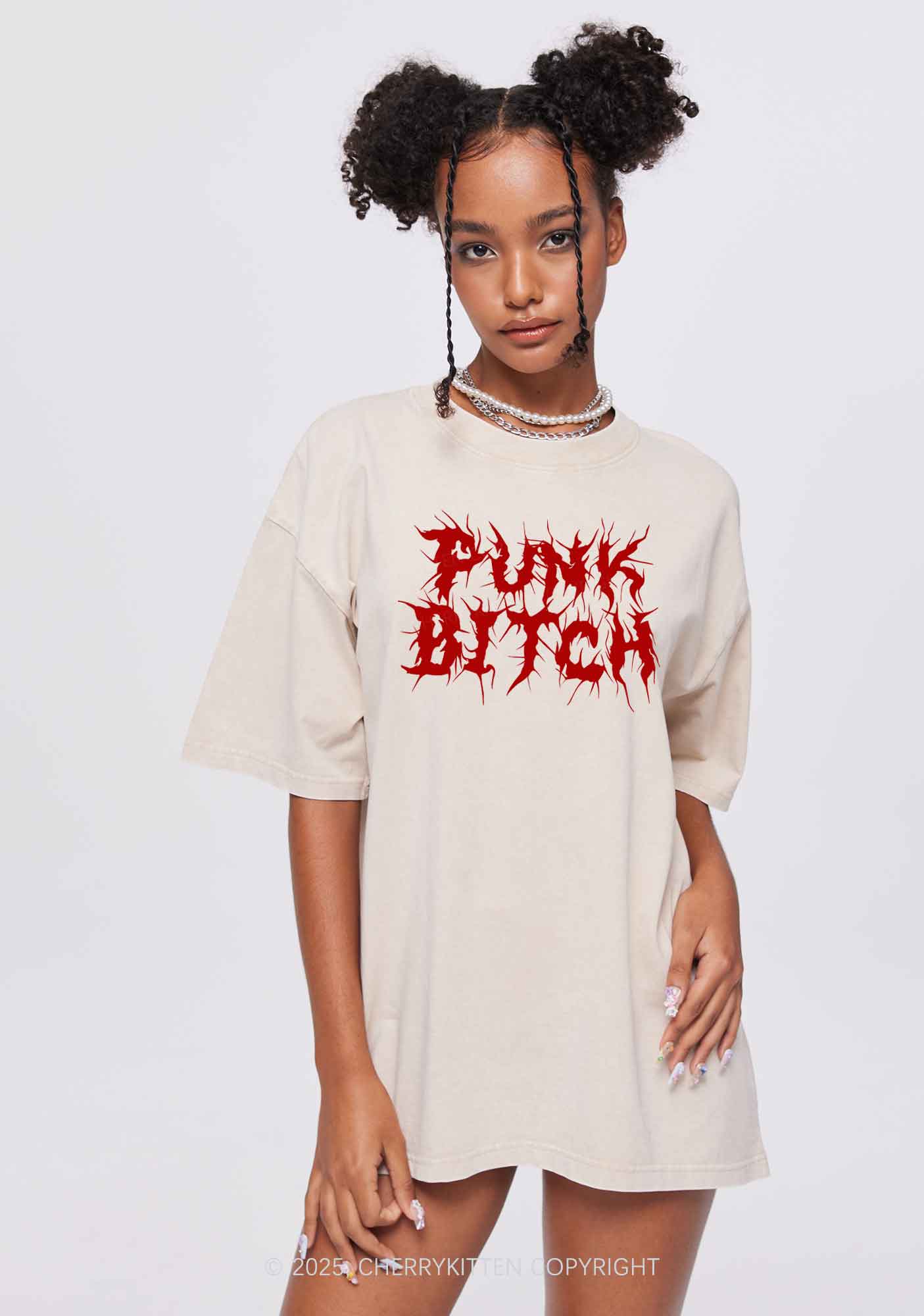 Punk Bxxch Y2K Shirts Washed Tee Cherrykitten