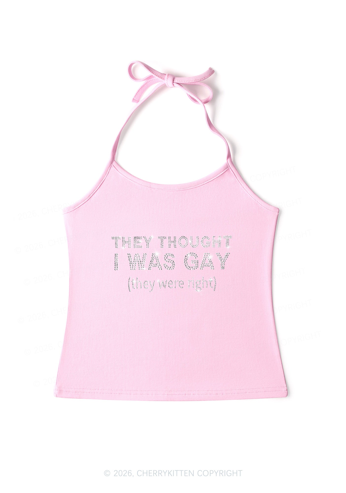 Rhinestone They Thought I Was Gay Pride Y2K Halter Neck Cami Cherrykitten