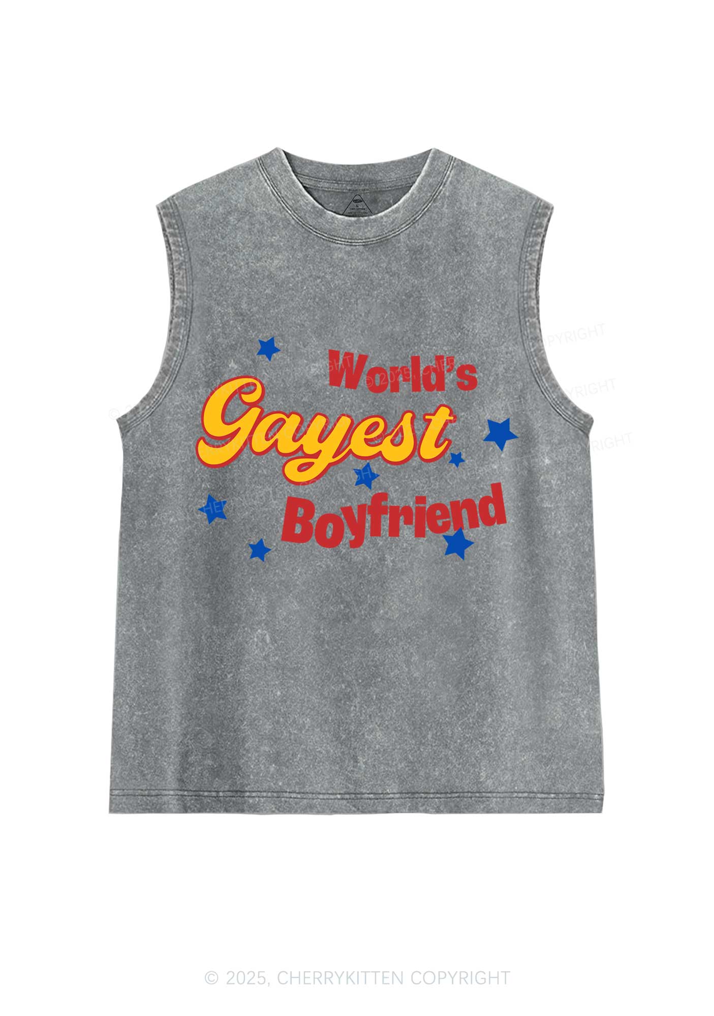 Worlds Gayest Boyfriend Pride Y2K Washed Muscle Tank Cherrykitten