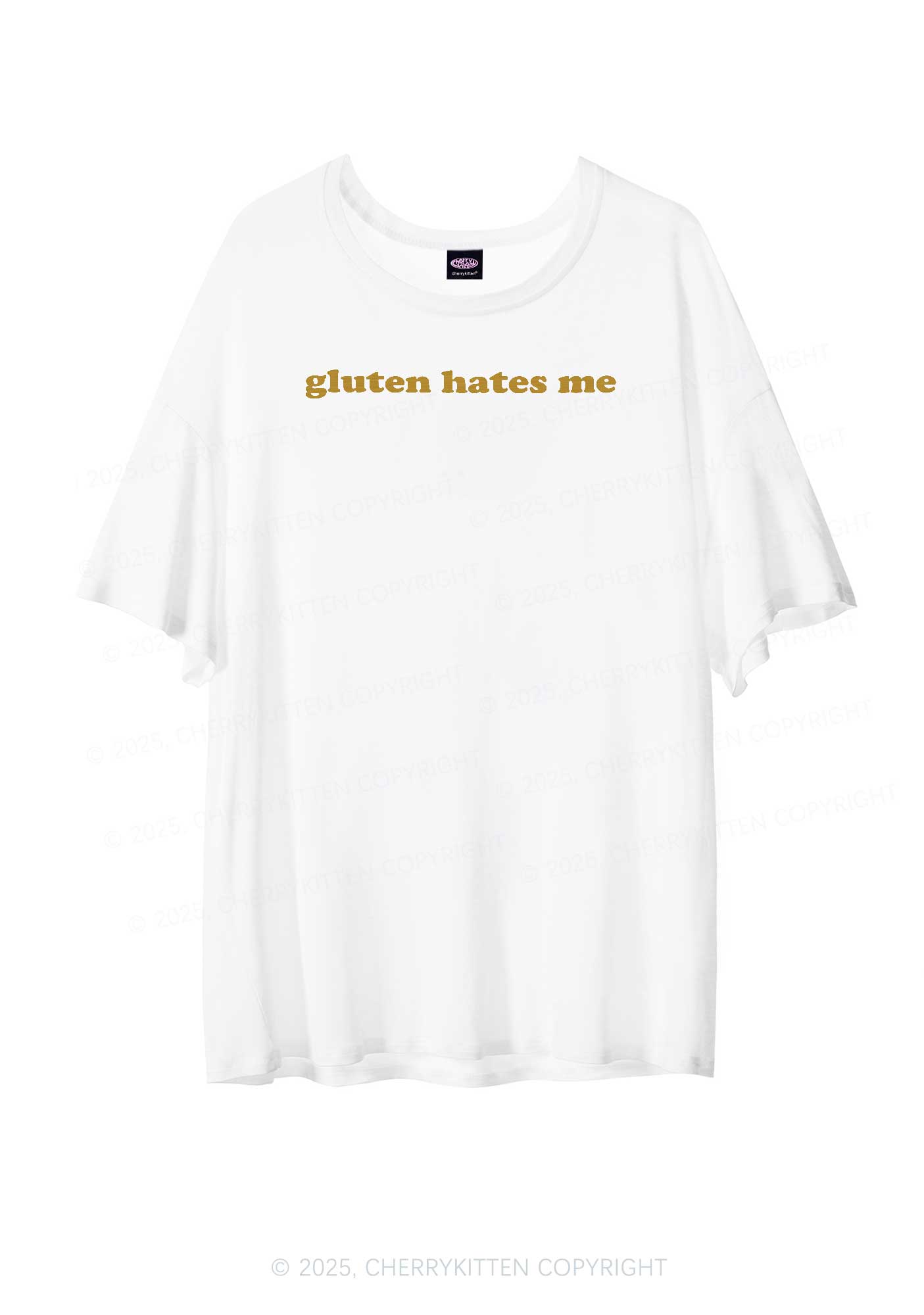Gluten Hates Me Y2K Sheer Boyfriend Tee Cherrykitten