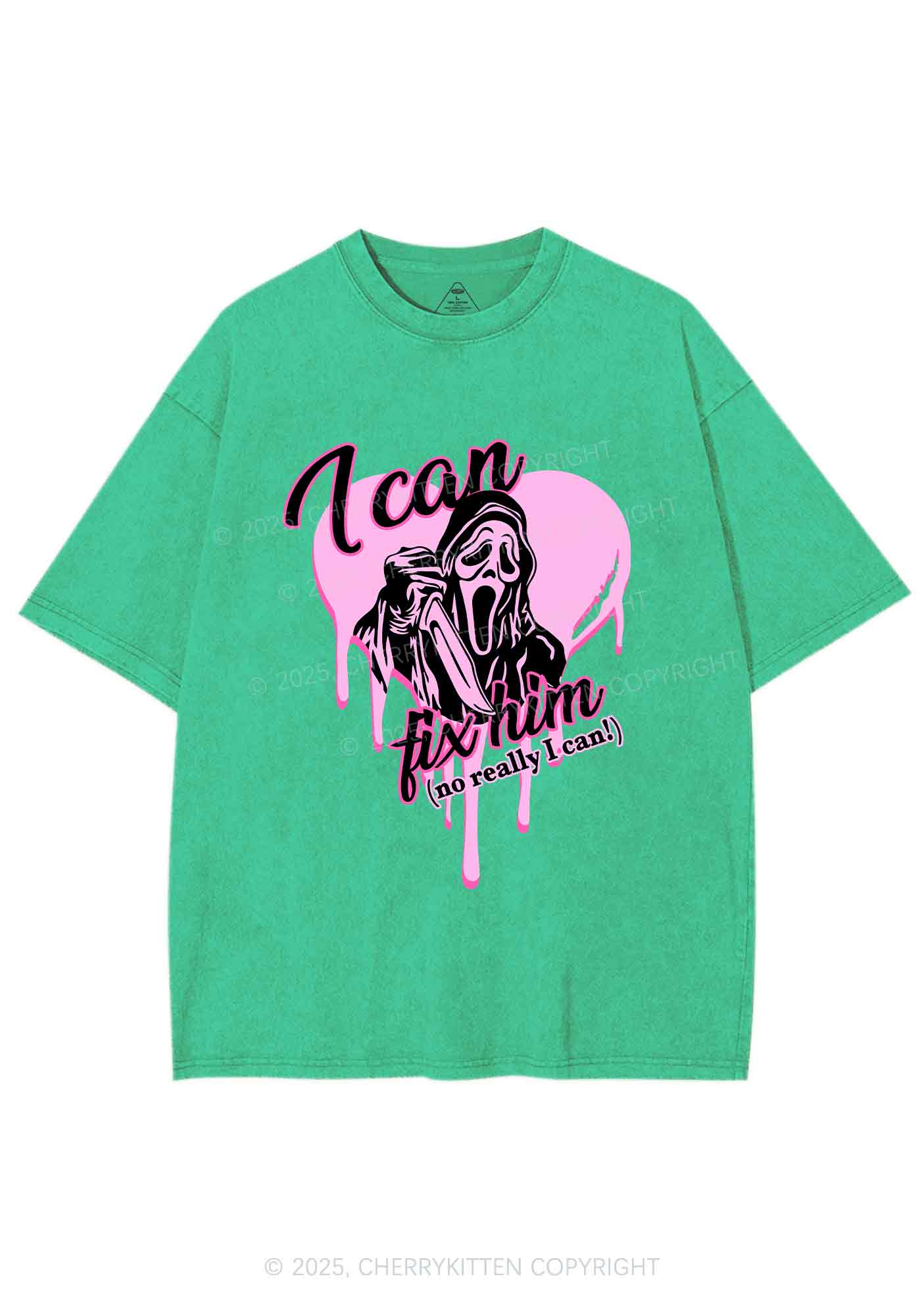 Halloween Ghost Fix Him Y2K Washed Tee Cherrykitten